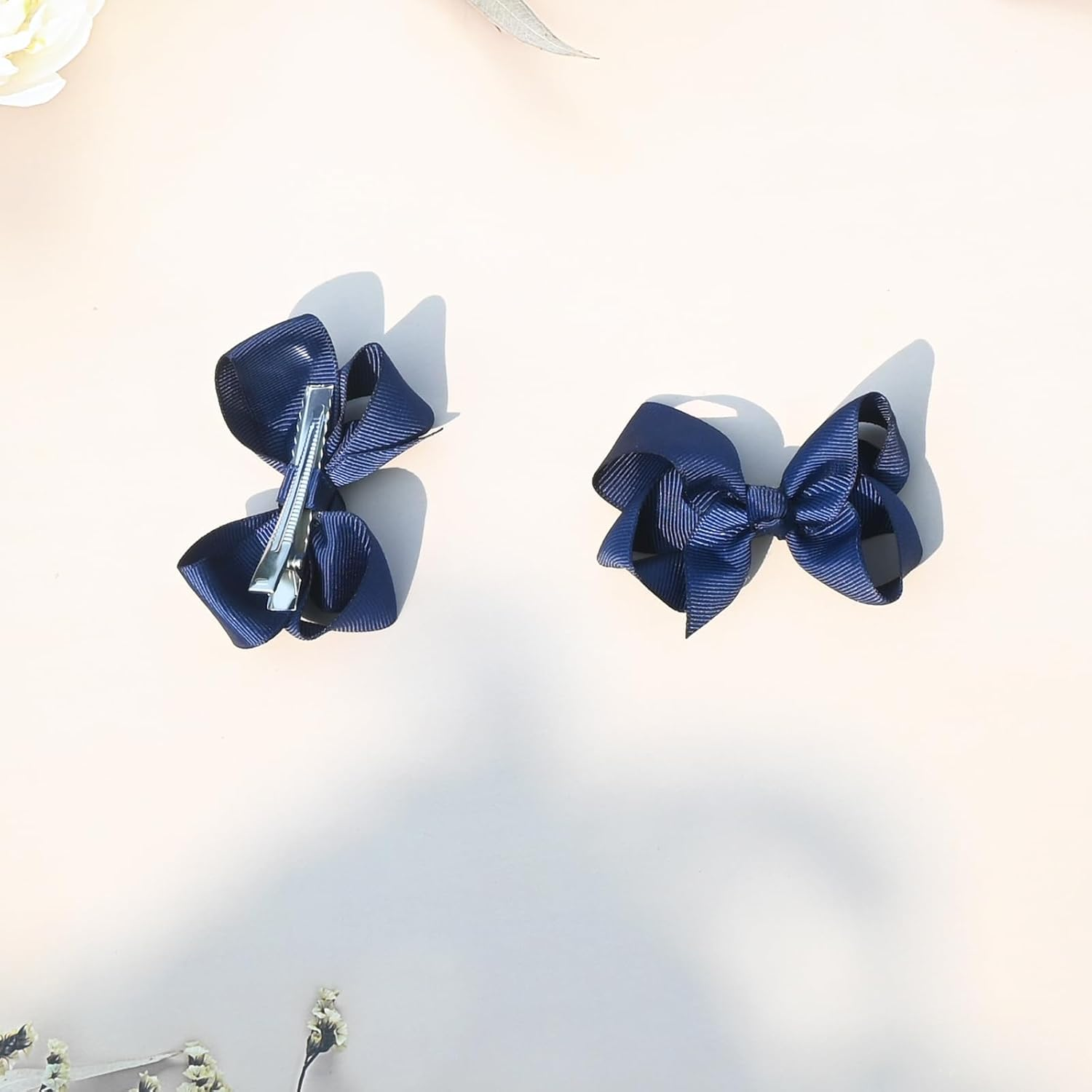6 PCS Hair Bows for Girls 4.5" Alligator Clips with Grosgrain Ribbon, Solid Colors, Toddler Hair Accessories (Navy Blue) image number 3