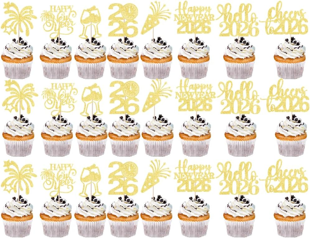 24PCS Happy New Year Cake Toppers,Happy New Year 2025 Party Supplies,Eve Cake Topper Decorations,Star New Year Cake Toppers,For New Year'S Eve Holidays Party Decorations image number 3