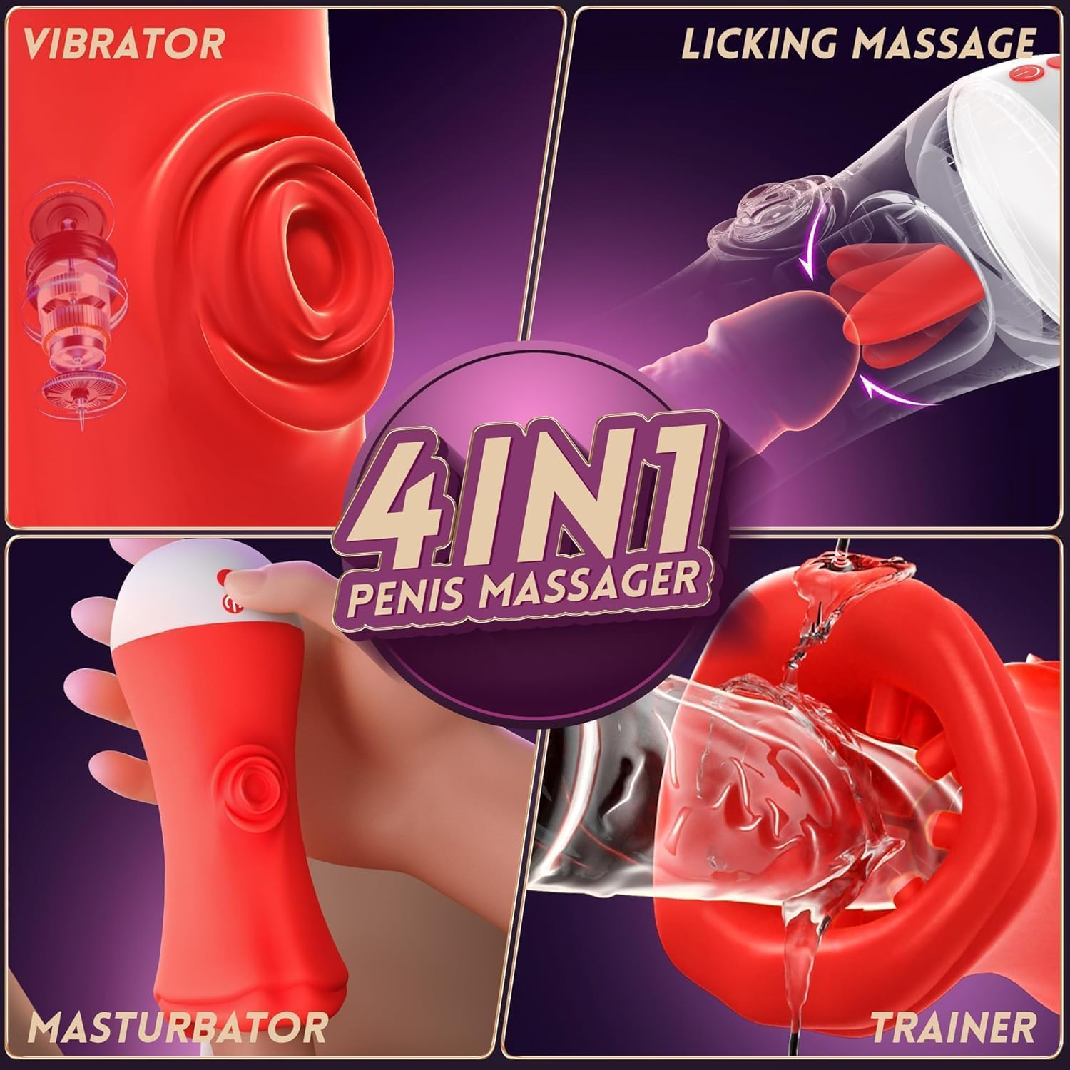 Masturbator Male Sex Toys for Men, 360&deg;Mouth-Wrapped Blowjob Soft Granular Massage Mastuabors 9 Mode Tongue Licking Vibrating for Enhanced Training Adult Toys, Men Vibrator Penis Stroker Fleshliglt image number 2