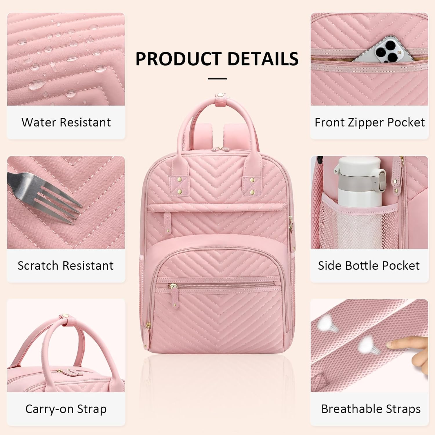Diaper Bag Backpack Tote for Women Large Capacity, Baby Bag with Insulated Pockets Multifunctional Diaper Bags - Baby Pink image number 2