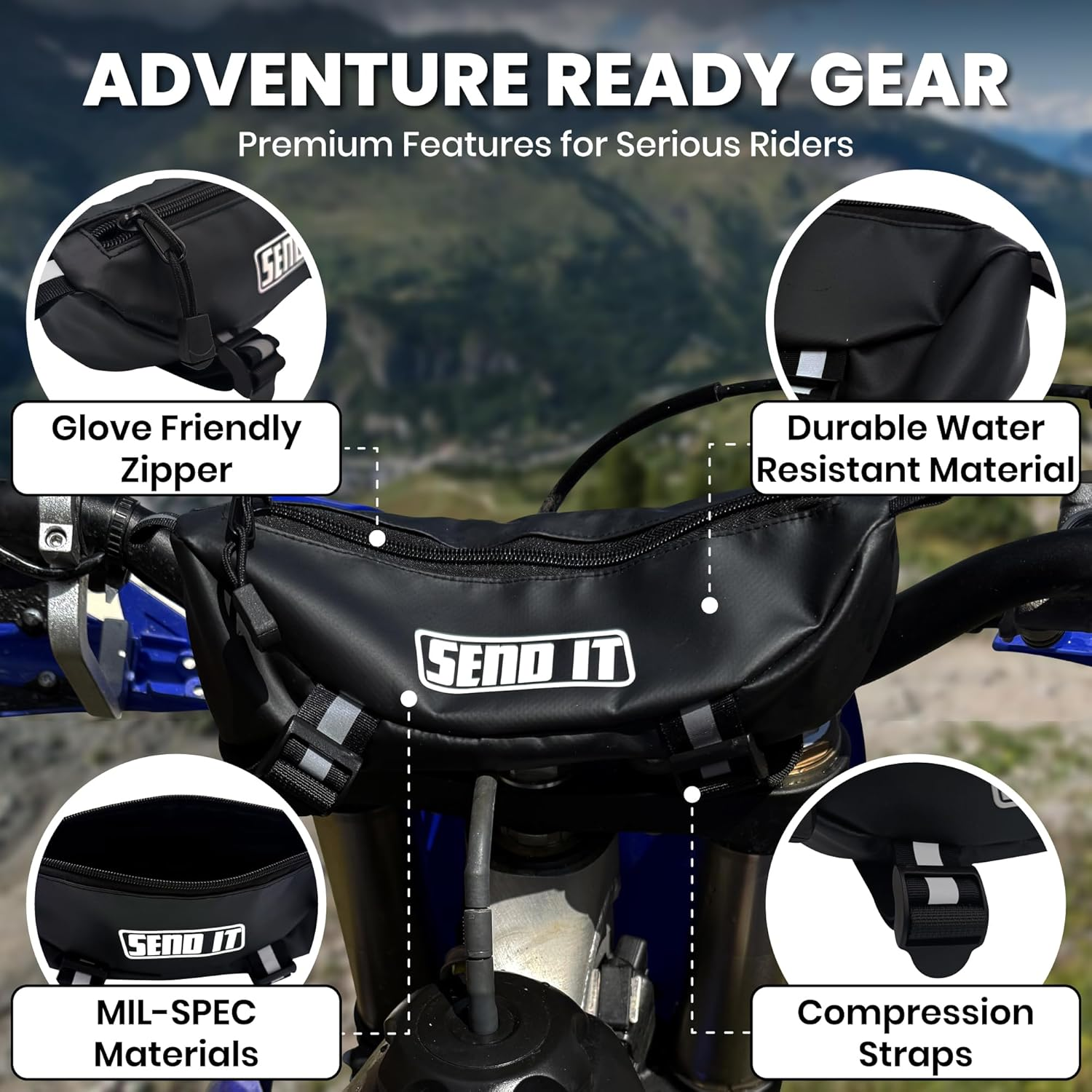 Waterproof Dirtbike Handlebar Bag | Compact Motorcycle Handle Bar Storage Pouch | Universal Fit Dirt Bike Bag for Trail & Adventure Riding | Durable Surron Bar Bag image number 6
