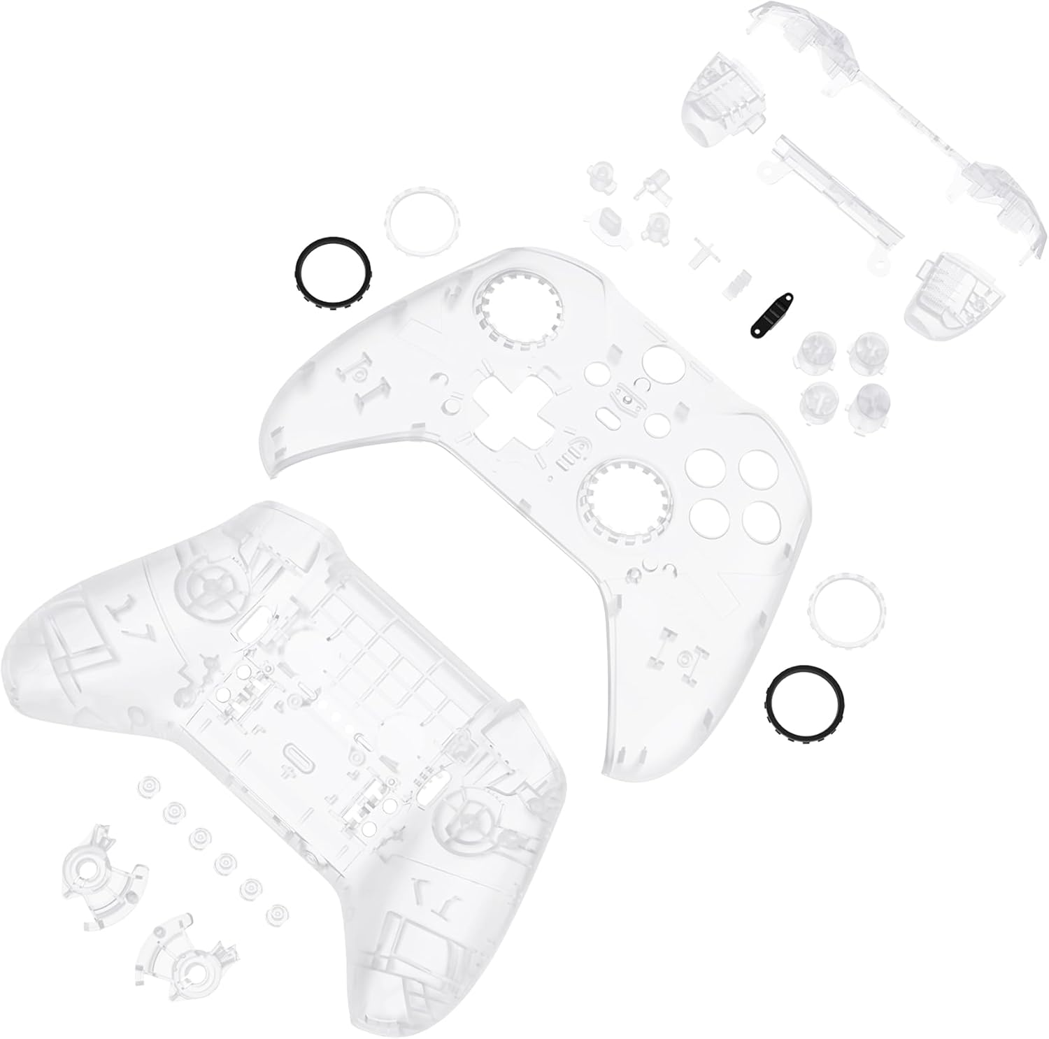 Extremerate Full Set Shell Buttons for Xbox One Elite Series 2 Controller, Clear Replacement Faceplate Back Plate Bottom Shell Case with Buttons for Xbox Elite Series 2 Core Controller - Model 1797 - Clear Black image number 3