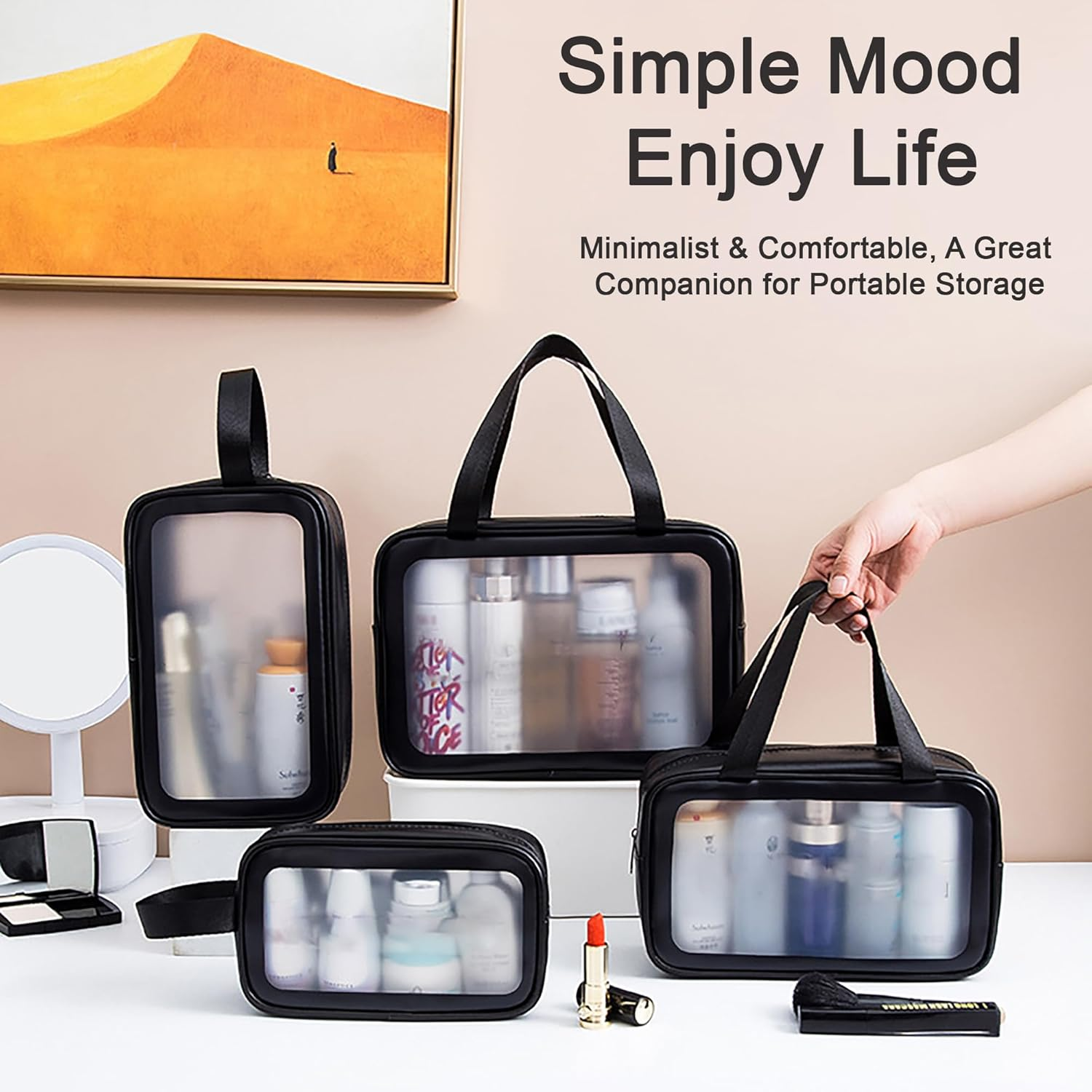 Gemuity Clear Travel Toiletry Bag Set - 6 Pack Multi-Size Transparent Organizer Pouches for Toiletries, Makeup, Electronics & Travel Essentials image number 4