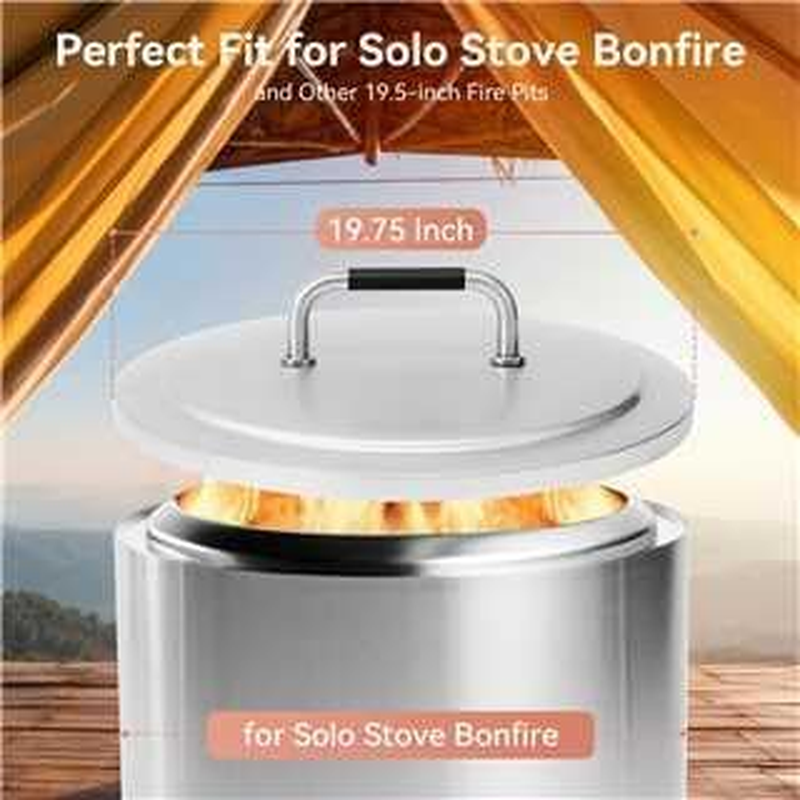 Fire Pit Lid Accessory for Solo Stove Bonfire 2.0, 19.5 Inch 304 Stainless Steel Fire Pits round Cover Lid with Heat Resistant Handle for Solo Stove Bonfire and Other 19.5" Outdoor Firepit Accessory image number 1