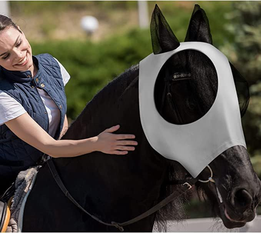 Fly Mask with Ears - Eye and Ear Protection Fly Masks for Small, Medium, and Large Horses (Grey, One Size)