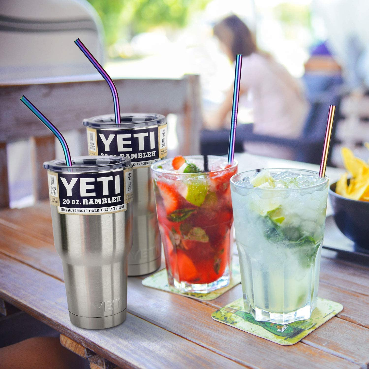 ALINK 10-Pack Reusable Stainless Steel Metal Straws,2 Metal Boba Tea Smoothie Straws,10.5"*6Mm Drinking Tumbler Straws with 2 Cleaning Brush and Case(Rainbow) image number 2