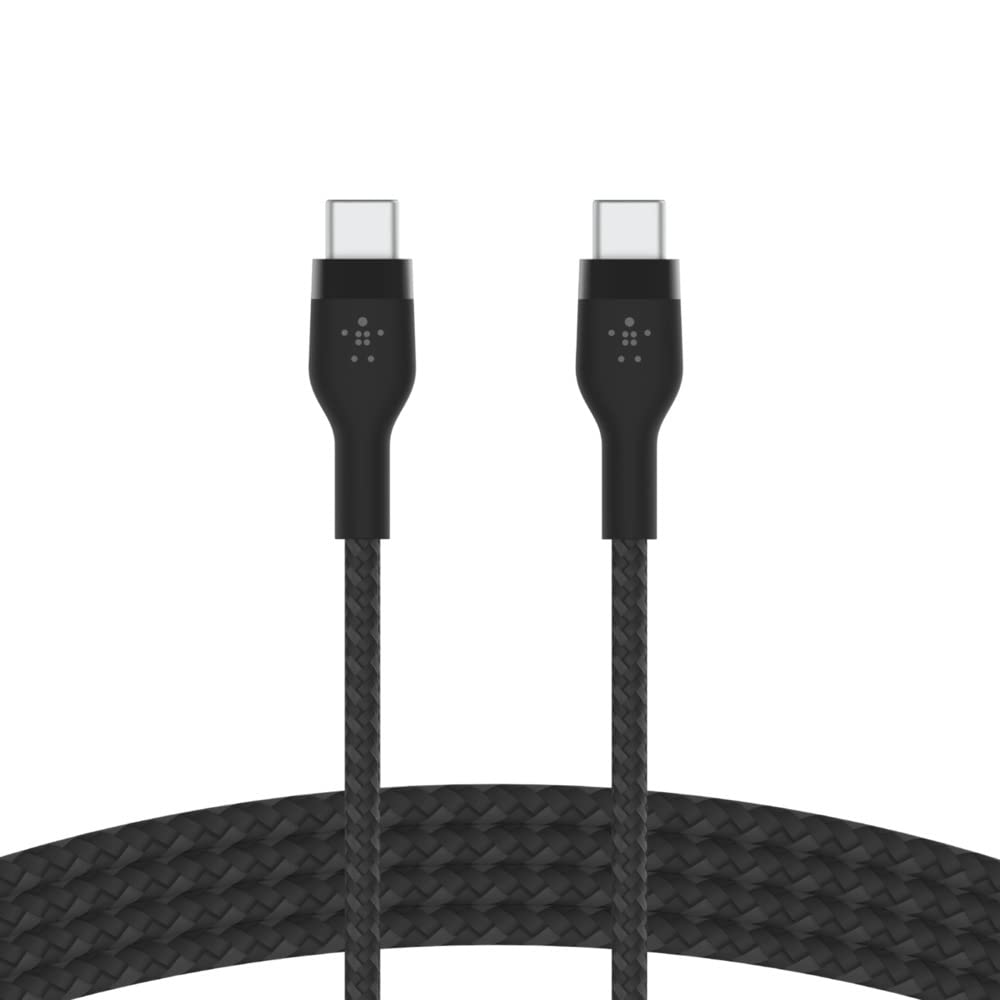 Belkin Boostcharge Pro Flex Braided USB Type C to C Cable (1M/3.3FT), USB-IF Certified Power Delivery PD Fast Charging Cable for Macbook Pro, Ipad Pro, Galaxy S21, Ultra, plus and More - Black - White image number 3