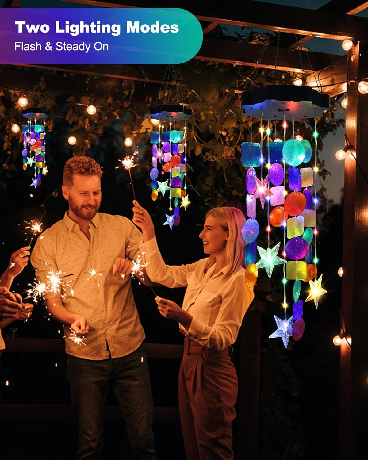 Toodour Solar Decorative Lights Outdoor, Colorful Shells Lights Gifts for Mom Grandma Women Wife Girls, Solar Wind Chimes outside Decorative Mobile Lights for Holiday Garden Porch Yard Window Decor image number 3