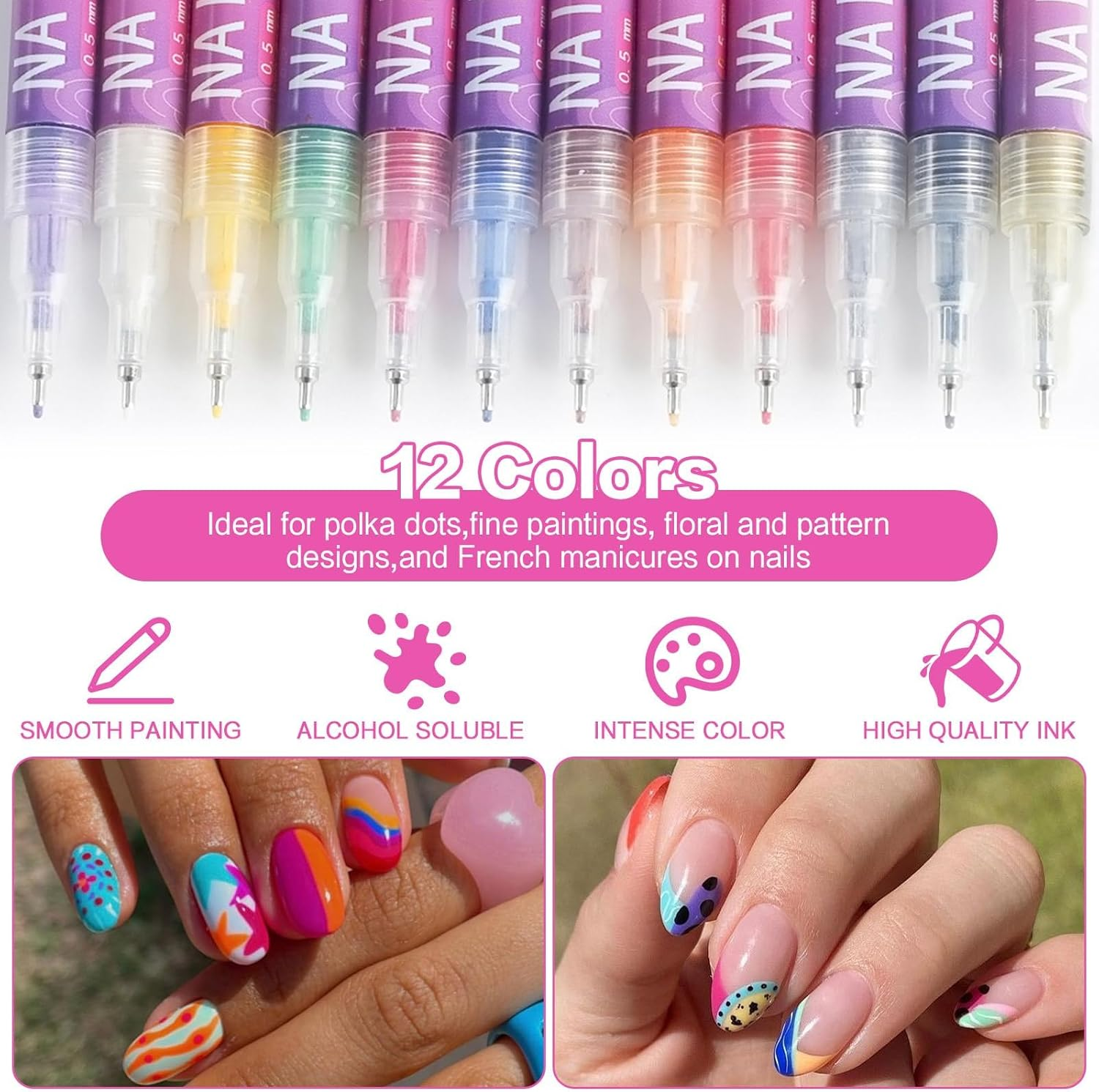 12 Colors Nail Art Pens Set, 2025 New Nail Art Markers for Gel Nails, Quickly Dry DIY Nail Doodle Pens for Home Salon image number 2