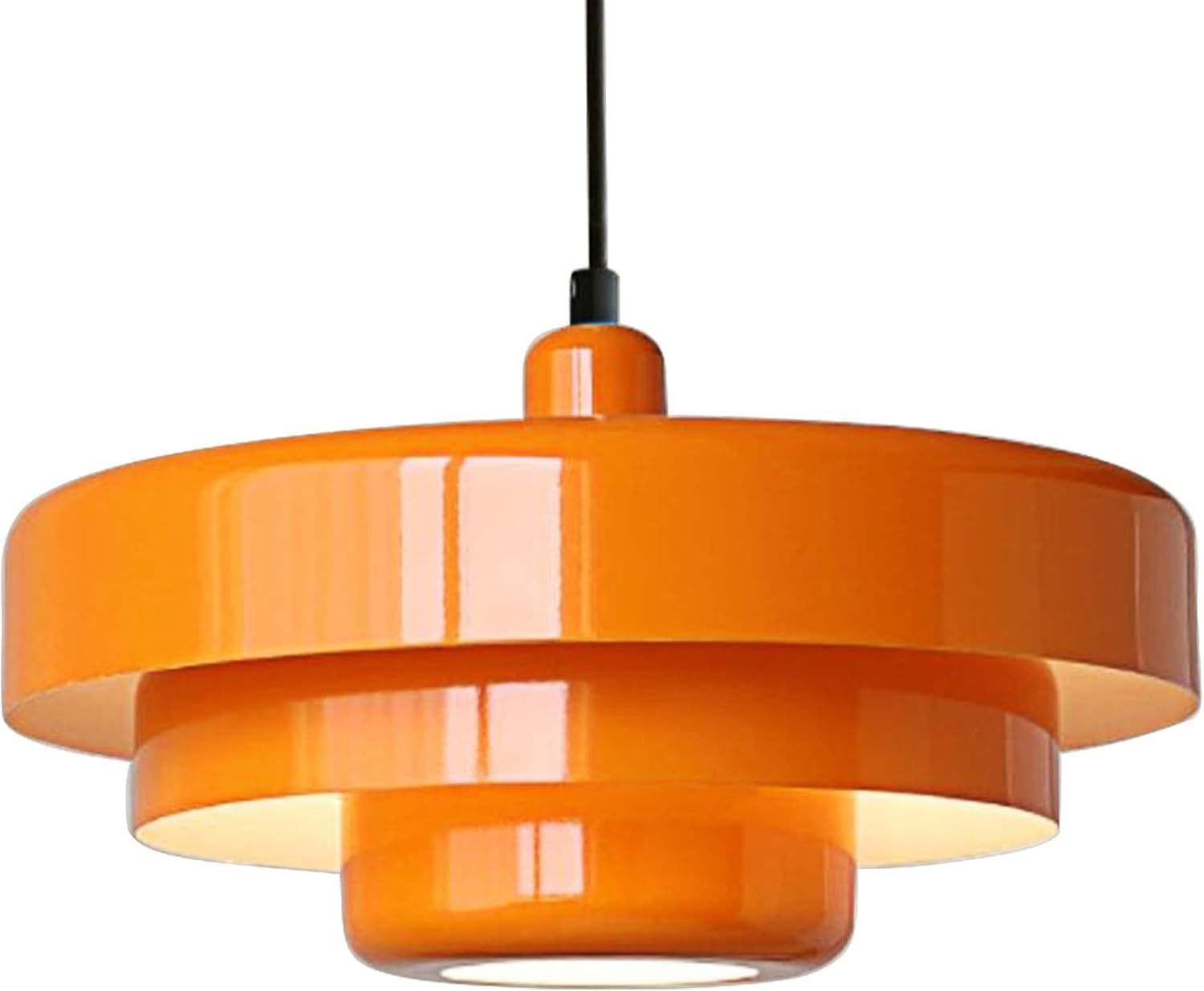 Mid Century Pendant Light Fixtures Orange Ceiling Pendant Lighting 3-Layer Metal Shade Design Vintage Hanging Light Flush Mount Light for Kitchen Island Dining Table Hallway (Orange)