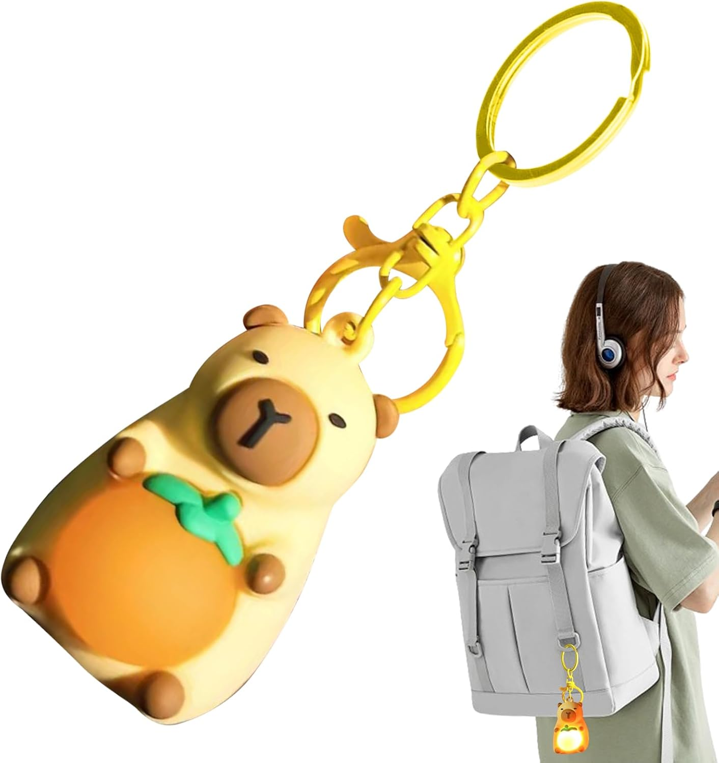 Capybara Keychain Mini - Illuminated Funny Pendant | Realistic Toy Key Ring Accessory | Cute Bag Charm for Wallets Wallets | Creative Party Gift Idea image number 6