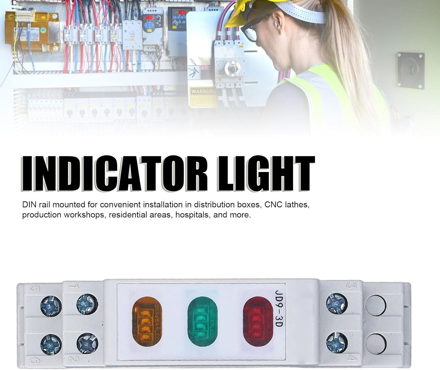 DIN Rail Indicator Light, Compact Red Yellow Green LED Indicator Lamp with Energy Efficient, Easy Installation, LED Indicator Light image number 6