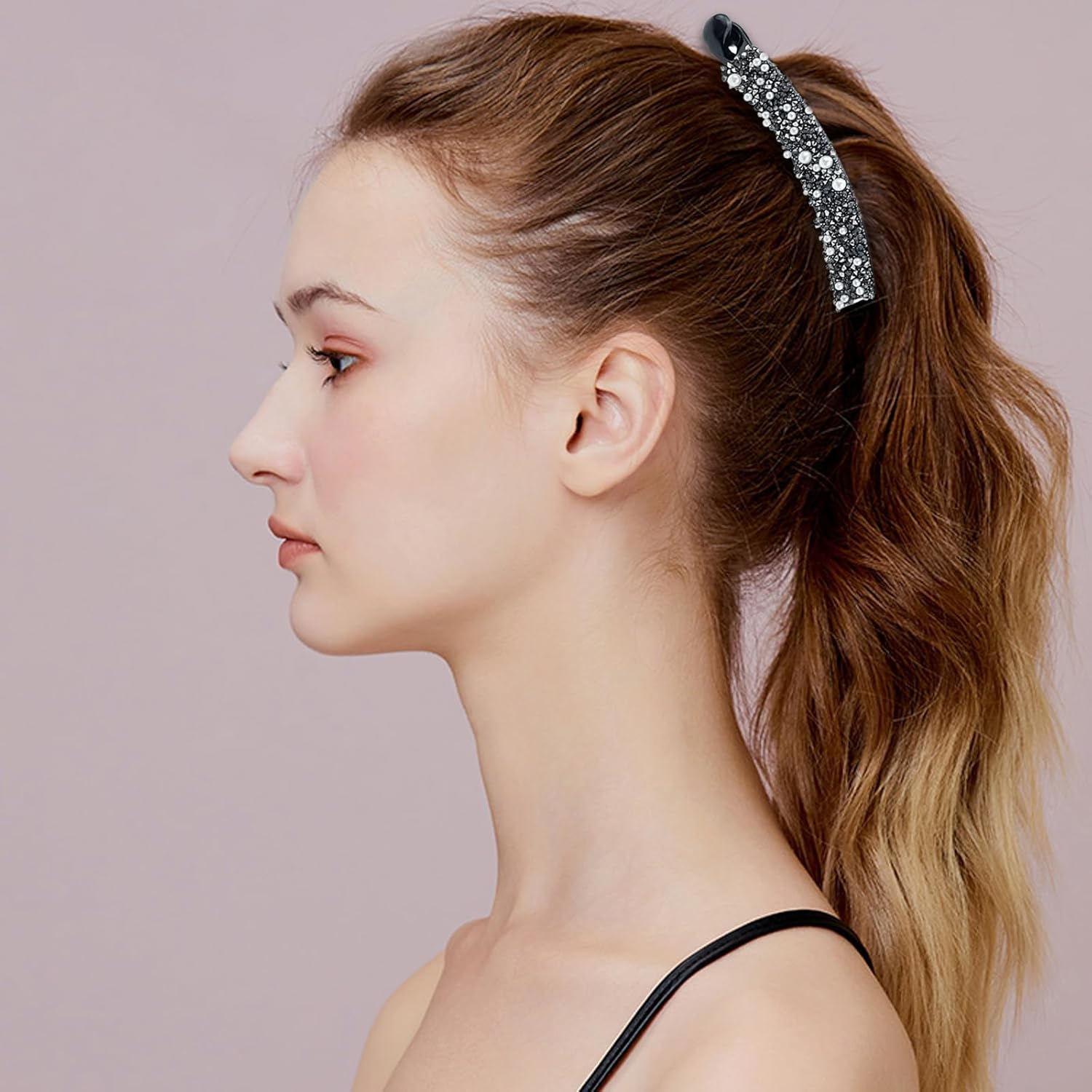 12 Pcs Rhinestones Pearl Banana Hair Clip for Thick Hair, Strong Hold Ponytail Holder Banana Clips Matte French Barrettes Fine Hair Jaw Clips Accessories for Women image number 6