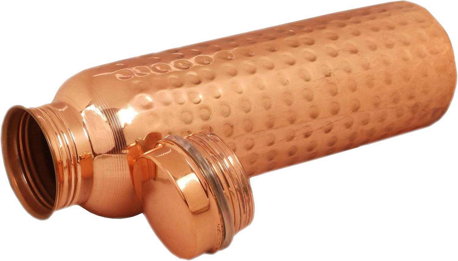 Indtresor Pure Copper Water Bottle - Handcrafted - Ayurveda Health Benefits - Large 35 Oz - Leak Proof, Easy to Carry for Sports, Fitness, Yoga, School - Natural Hammered Beaten Copper Finish