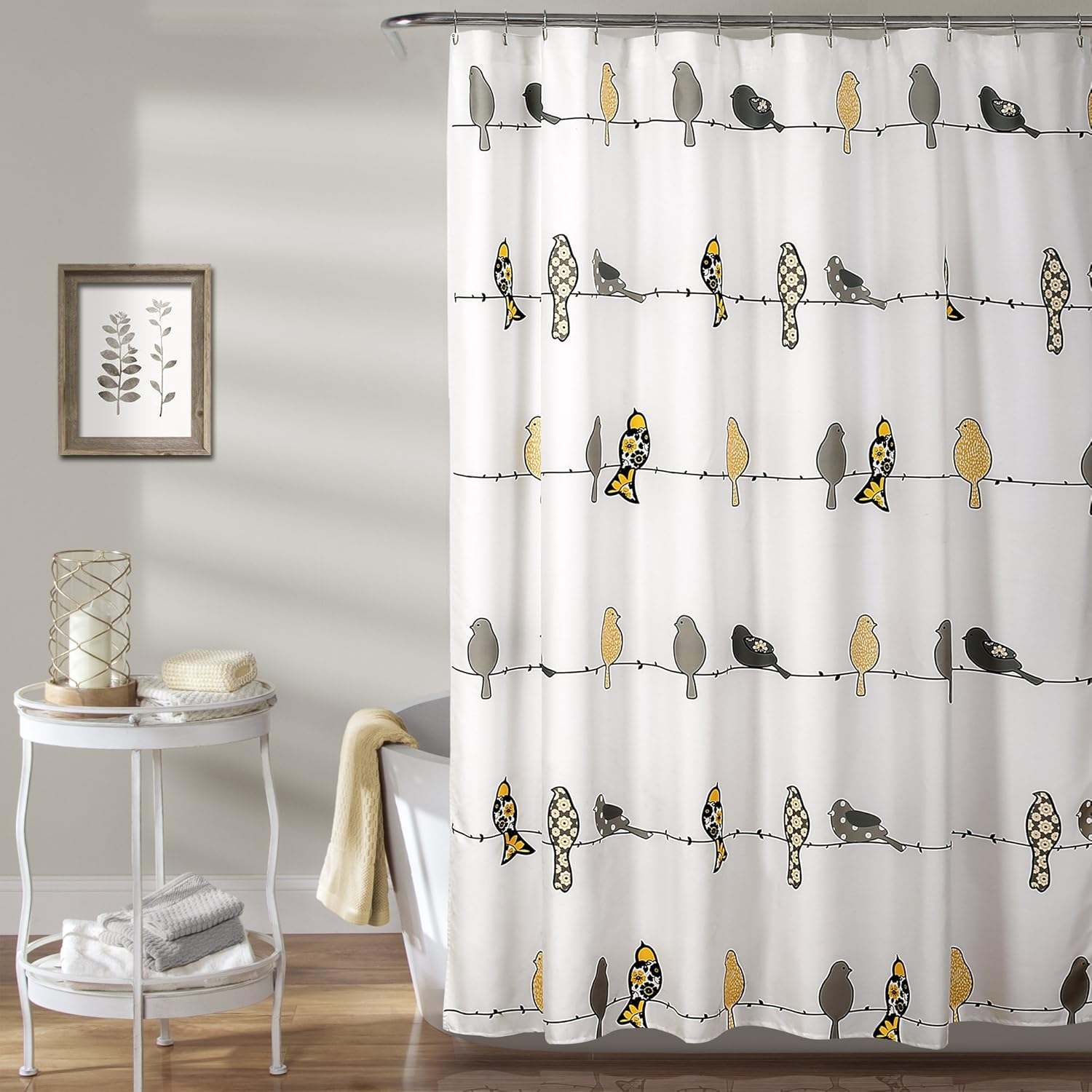 Lush Decor Rowley Birds Shower Curtain, 72&rdquo; W X 72&rdquo; L, Blue & Gray - Colorful Floral Bird Pattern - Whimsical & Playful Bird Shower Curtain - Farmhouse, Coastal, & Boho Bathroom Decor
