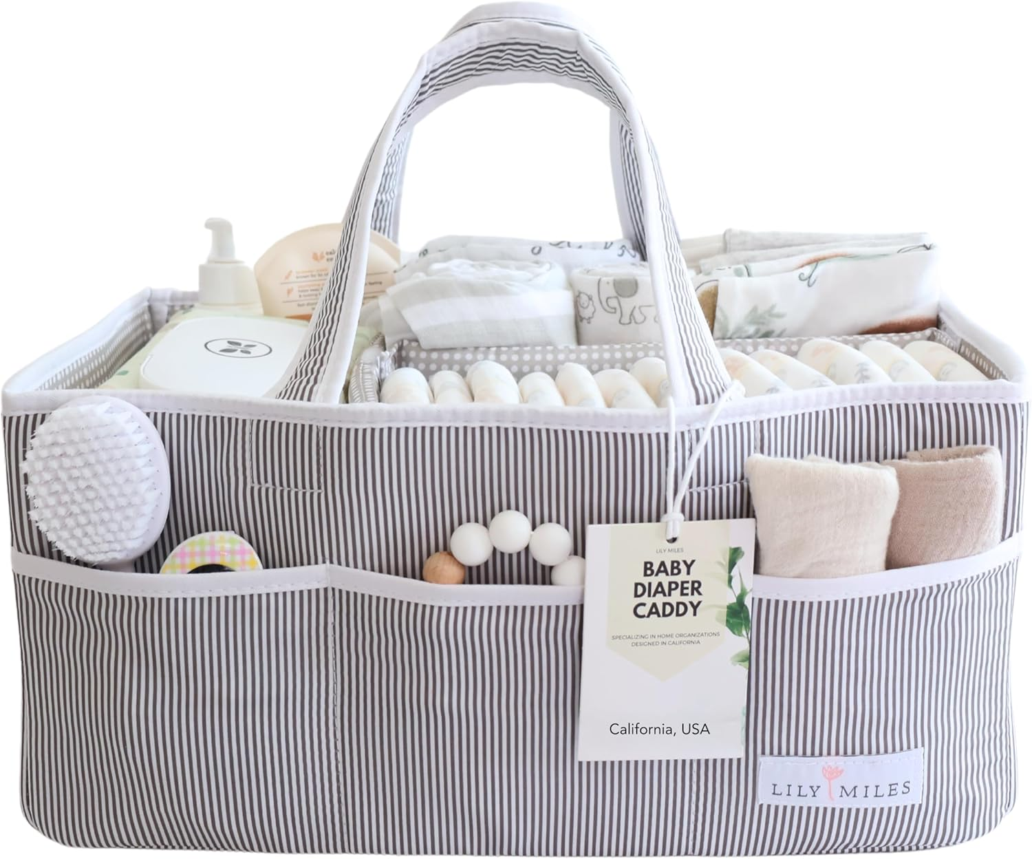 Lily Miles Baby Diaper Caddy - Large Organizer Tote Bag for Infant Boy or Girl - Baby Shower Basket - Nursery Must Haves - Registry Favorites - Collapsible Newborn Caddie Car Travel