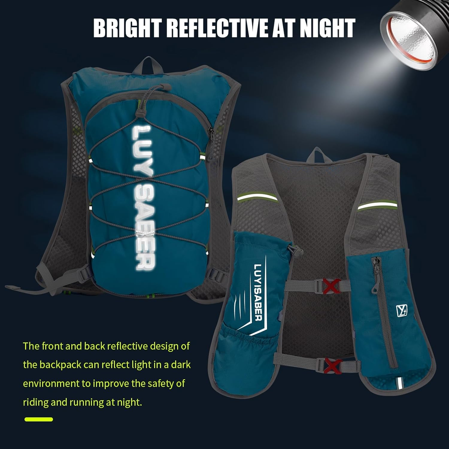 BLAZDEVE Running Hydration Vest Backpack, Ultralight Multi-Pockets Hydration Backpack for Women & Men, Lightweight Hiking Rucksack Hydration Vest Bag for Cycling Running image number 5