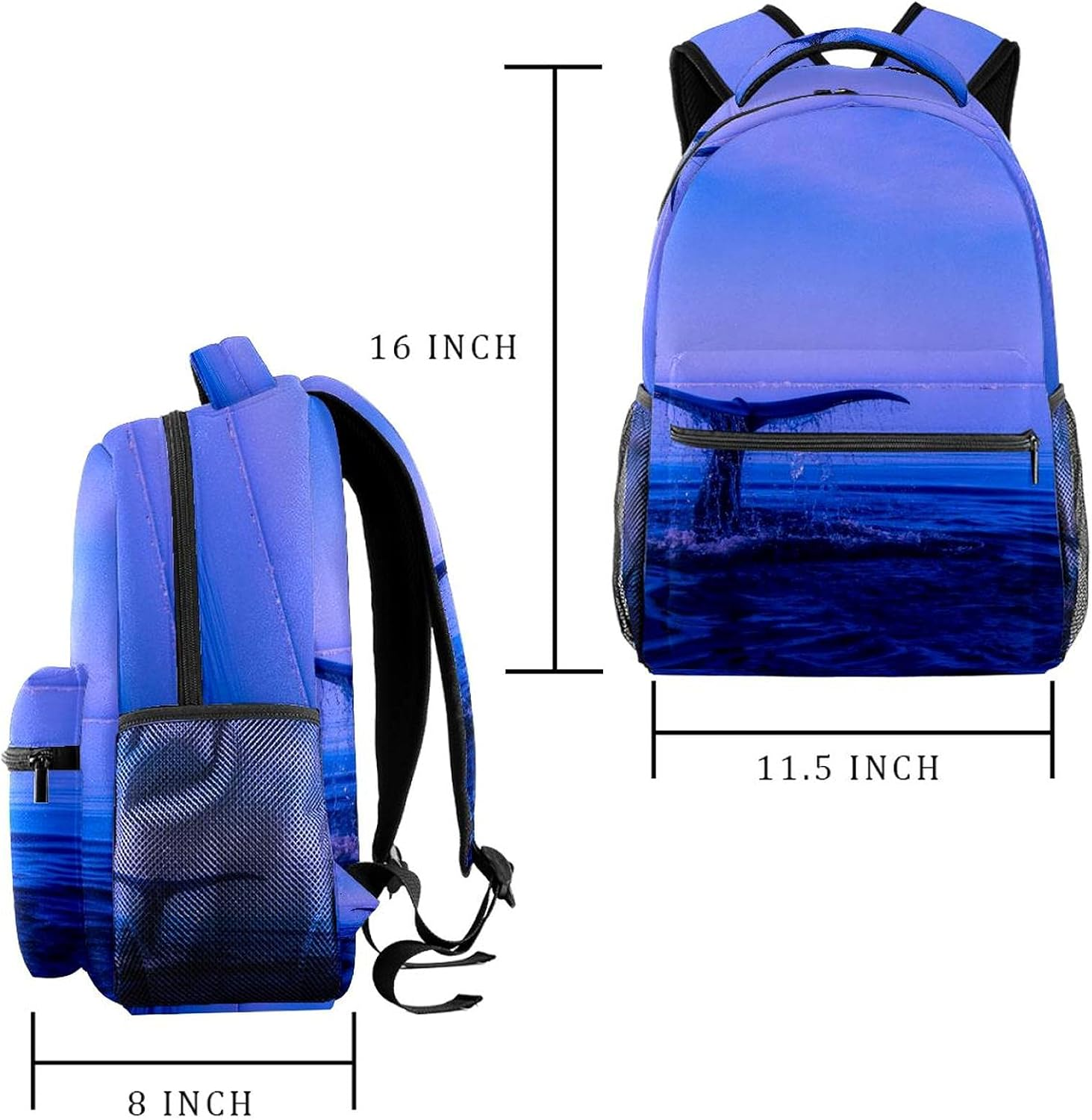 Sea Ocean Whale Backpack Students Shoulder Bags Travel Bag College School Tote Backpacks image number 1