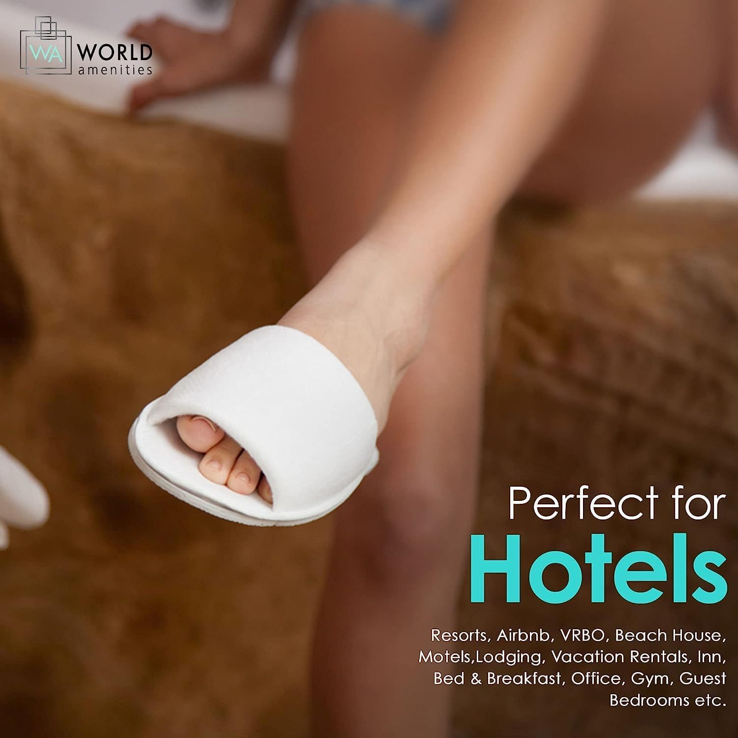 World Amenities | 10 Pairs | Premium Spa Slippers Bulk Unisex | Open Toe, Individually Wrapped | Hotel Slippers Travel Amenities Ultra Soft, Disposable Guest Slippers - White image number 2