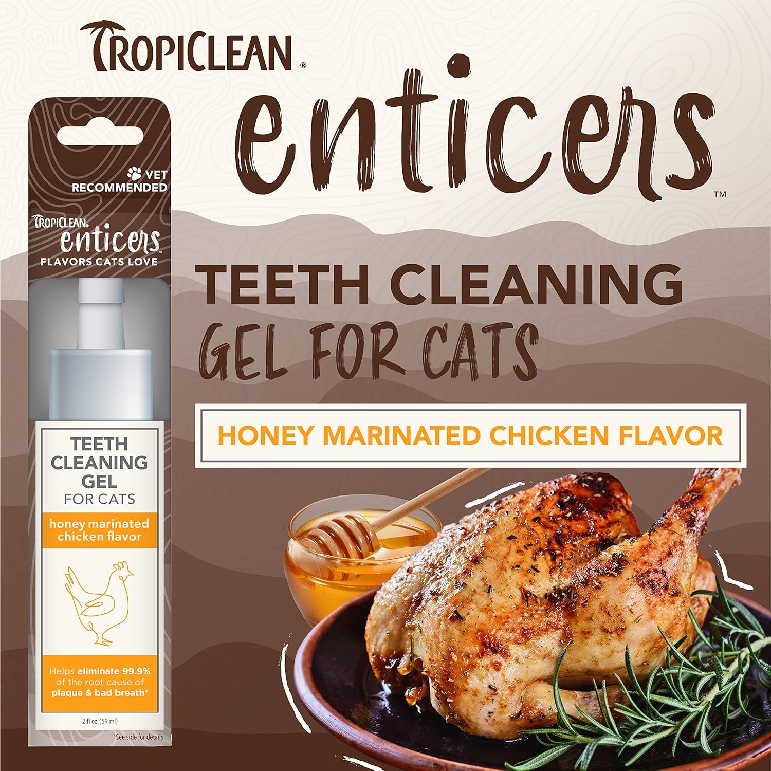 Tropiclean Enticers Teeth Cleaning Cat Gel Honey Marinated Chicken 59Ml image number 1