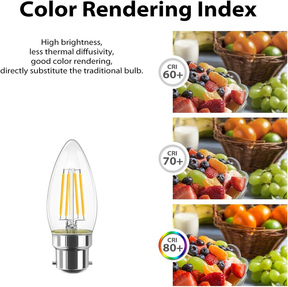 LVWIT 6W B22 LED Candle Filament Bulb, Bayonet Light Bulb,60W Incandescent Bulb Equivalent,2700K Warm White C35 Led Bulbs, 806Lm, Retro Light Bulb, Non-Dimmable (6-Pack) image number 5