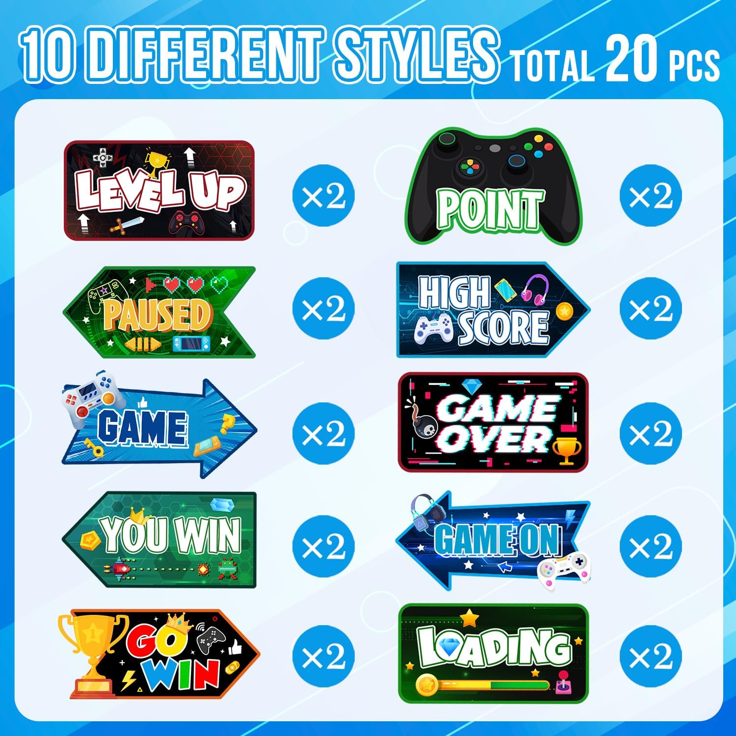 Video Game Party Sign, 20 Pcs Video Game Welcome Signs, Gaming Party Themed Directional Signs for Birthday Decorations Party Decorations image number 2