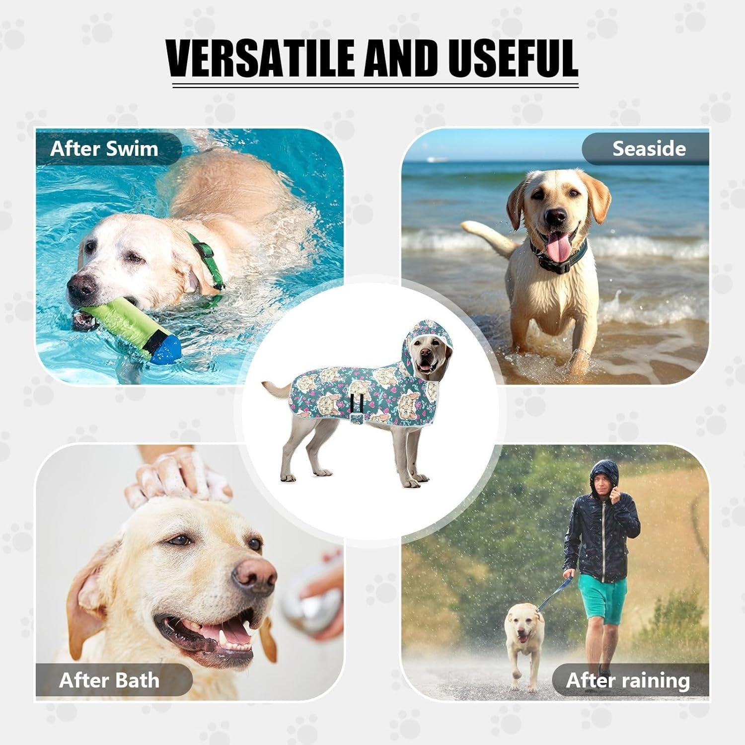 AIXIWAWA Cute Cat Heads Pet Bathrobe Towels with Adjustable Collar & Waist, Quick Absorbent Drying Coat for Cats and Dogs image number 5