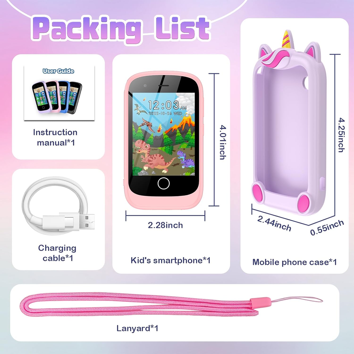 PTHTECHUS&reg; Kids Smart Phone for Girls, Toddler Toys for 3-12, Touchscreen HD Camera Kids Toys Phone with Music Player, Games, Videos, Audiobooks, Christmas Birthday Toy Purple image number 2