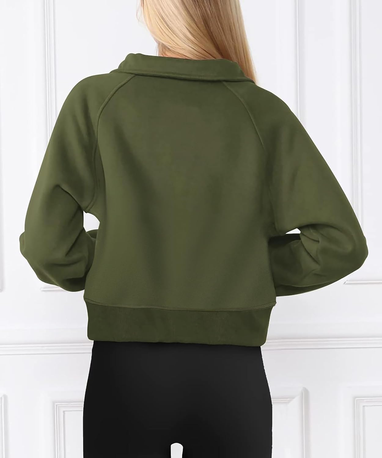 Oyamiki Womens Sweatshirts Oversized Half Zip Workout Tops Cropped Fleece Lined Comfy Pullover Clothes with Thumb Hole Hoodless image number 4