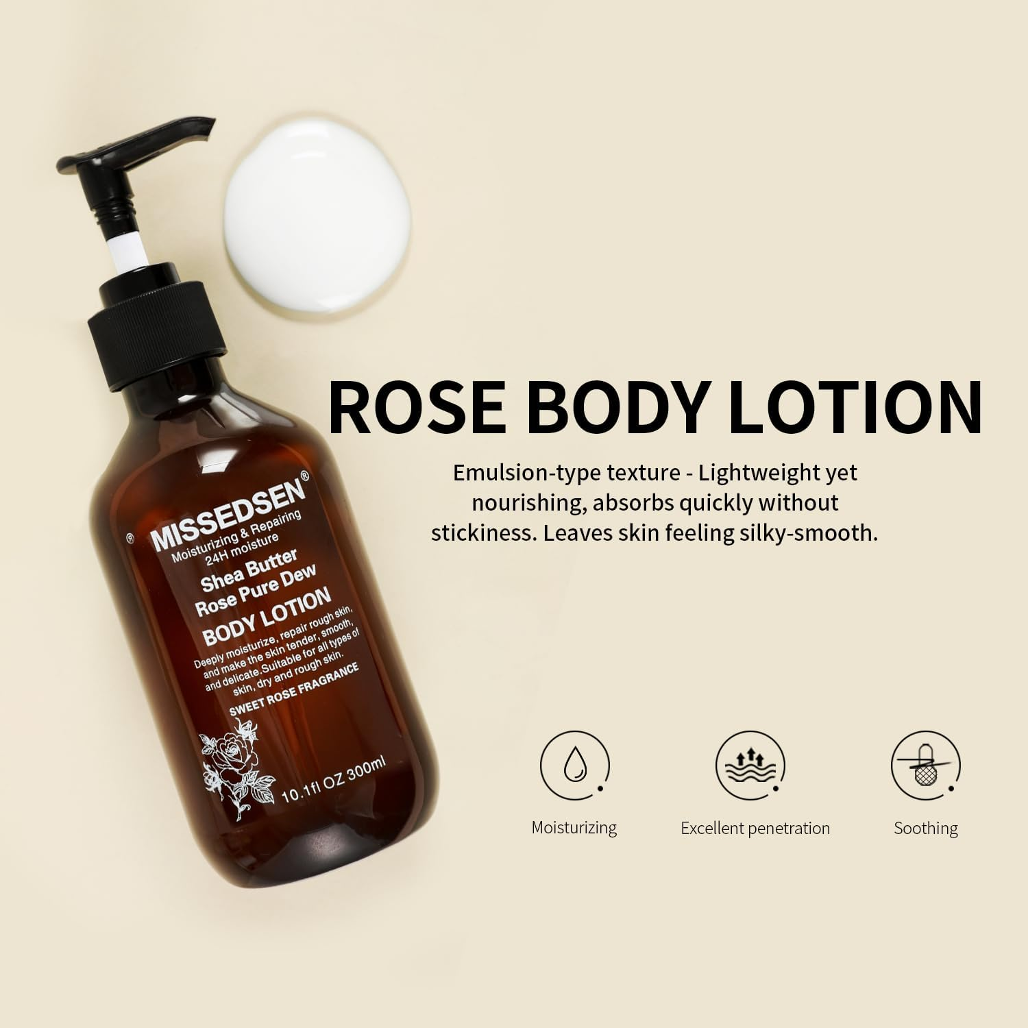 MISSEDSEN Body Lotion for Women, Rose and Shea Butter, Daily Moisturising, 300Ml and 100Ml Travel Size image number 1