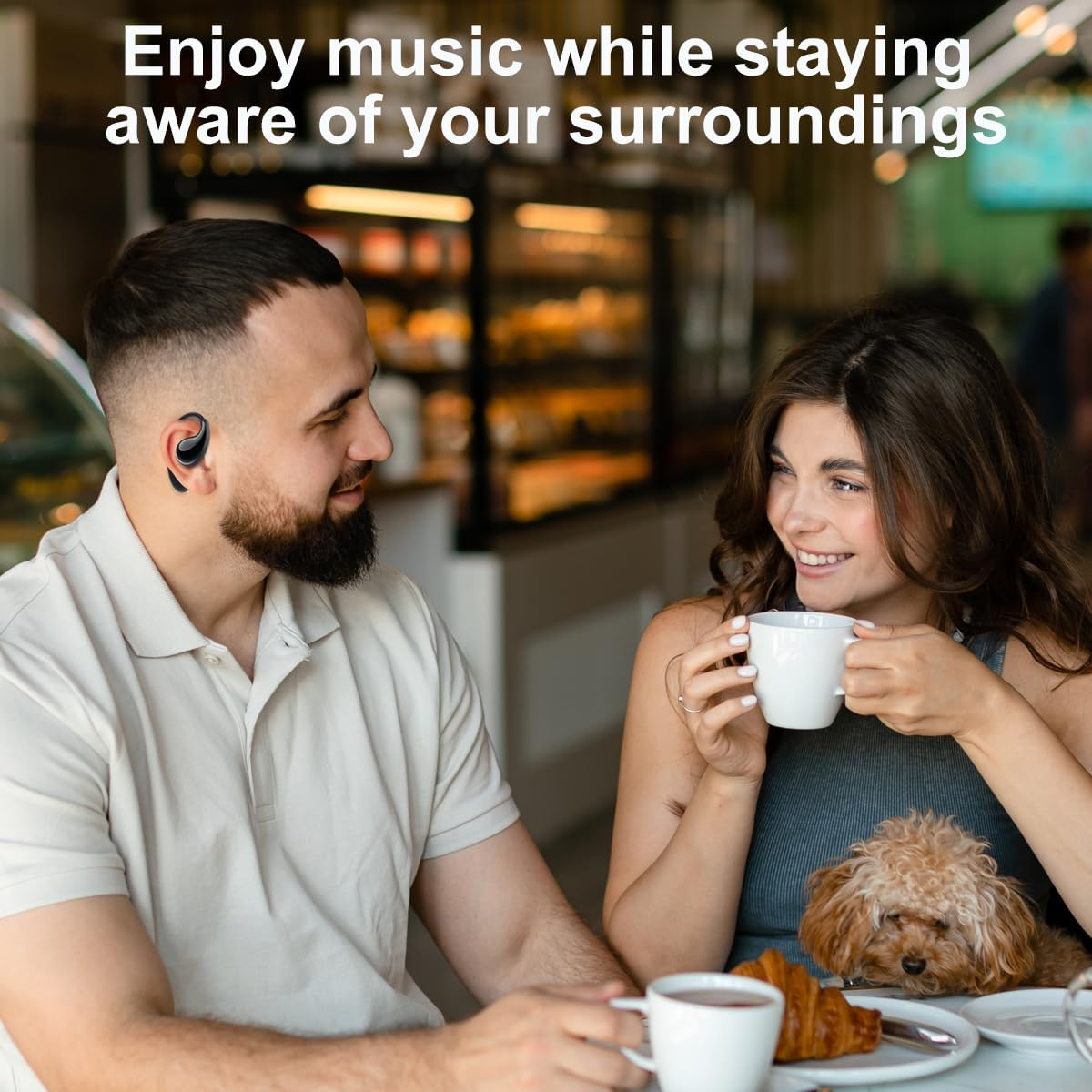 Eleror Open Ear Wireless Earbuds Bluetooth Running Headphones, 6G Ultra Lightweight Small Ear Buds with Nature Sound Earphones for Fitness/Workouts (Black) - Black image number 5