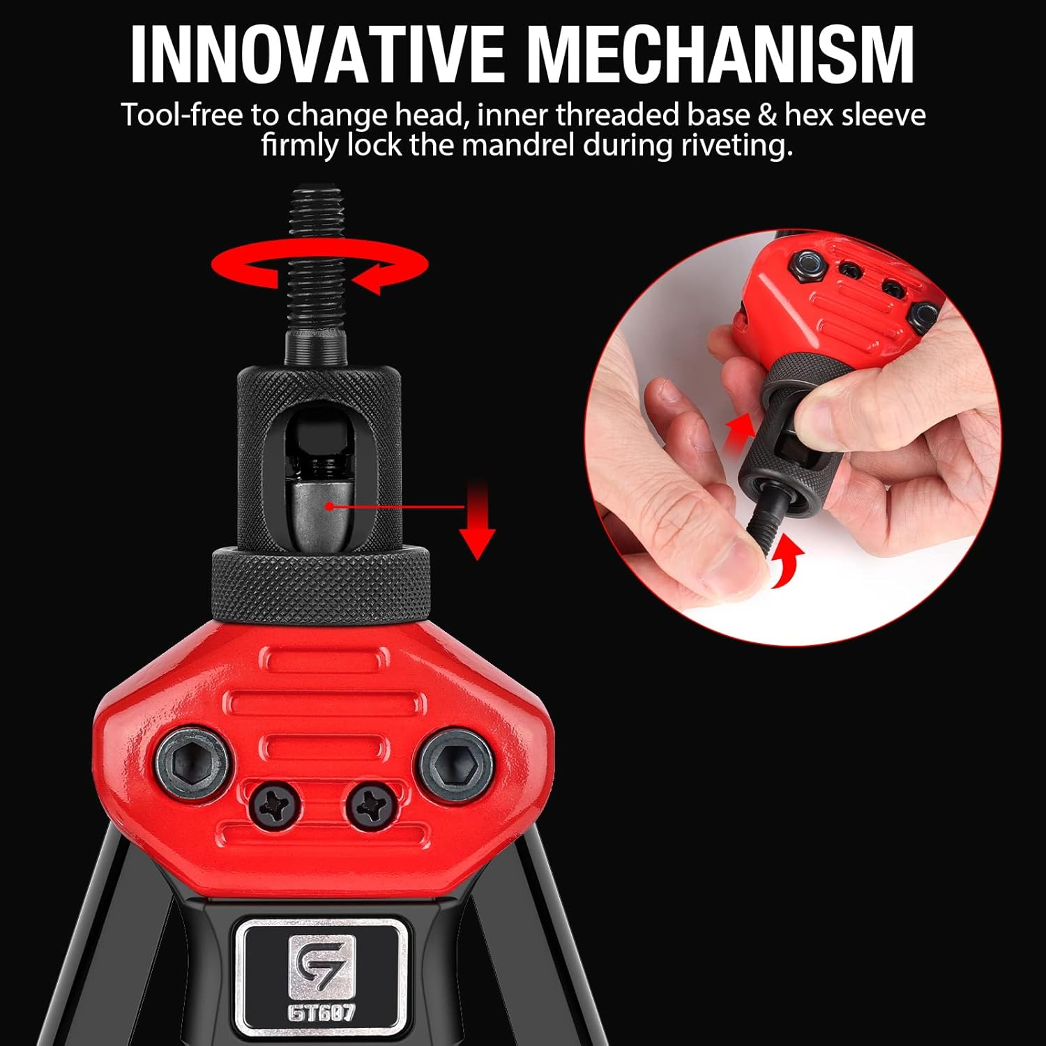 Giantisan 17" Rivet Nut Tool, Professional Rivet Nut Tool Setter Kit Including 11 Metric and SAE Mandrels, 110Pcs Assorted Rivet Nuts, Effortless Design, Rugged Carrying Case image number 2