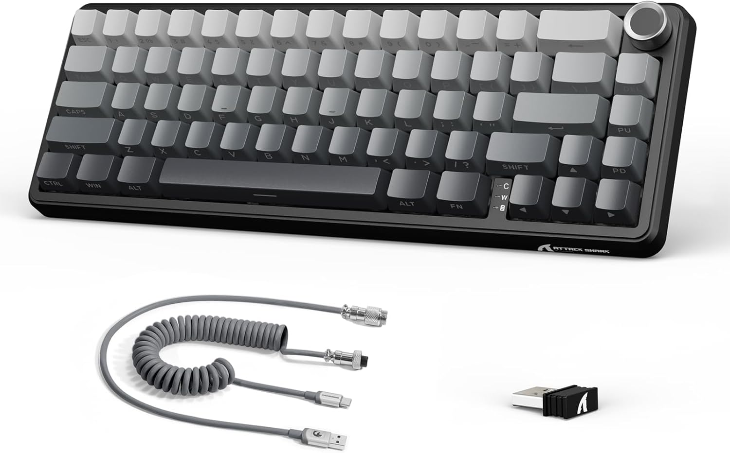 Lexonelec X Attack Shark X66 60% Wireless Mechanical Keyboard with Knob, Hot-Swap Linear Switch, 2.4G/USB-C/BT5.0, QWERTY PBT Keycaps, Mini 66 Keys RGB Gaming Keyboard for Win/Mac - Gray