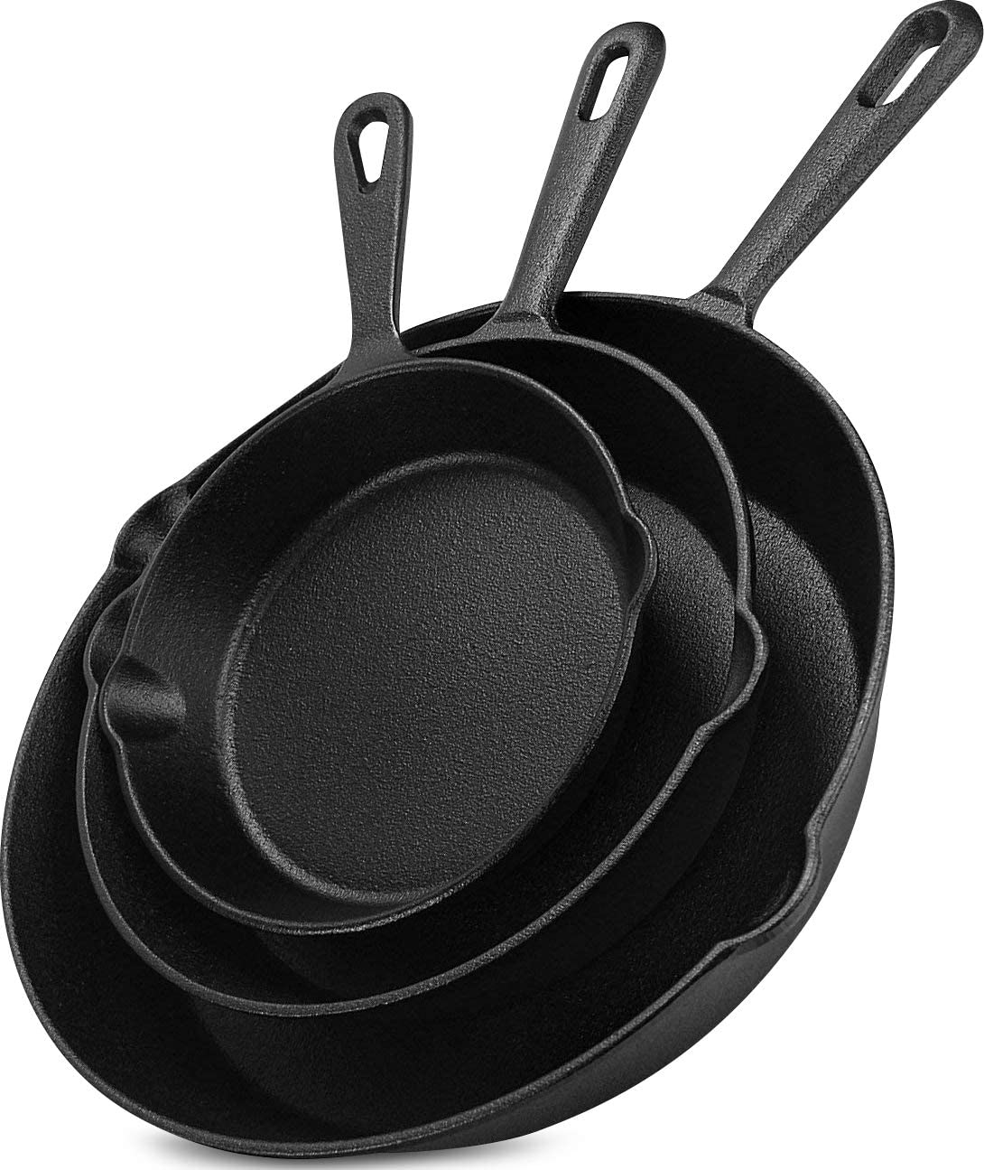 Utopia Kitchen - Pre Seasoned Cast Iron Skillet (Set of 3 Pcs) - 6 Inches 8 Inches and 10 Inches