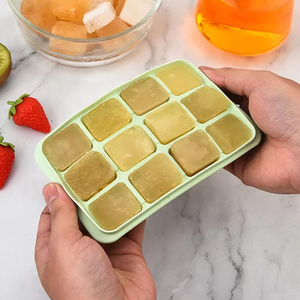 Silicone Ice Cube Tray Set of 2-12 Cavity Easy-Release Ice Molds for Whiskey, Cocktails, Baby Food, （Green+Gray） image number 2