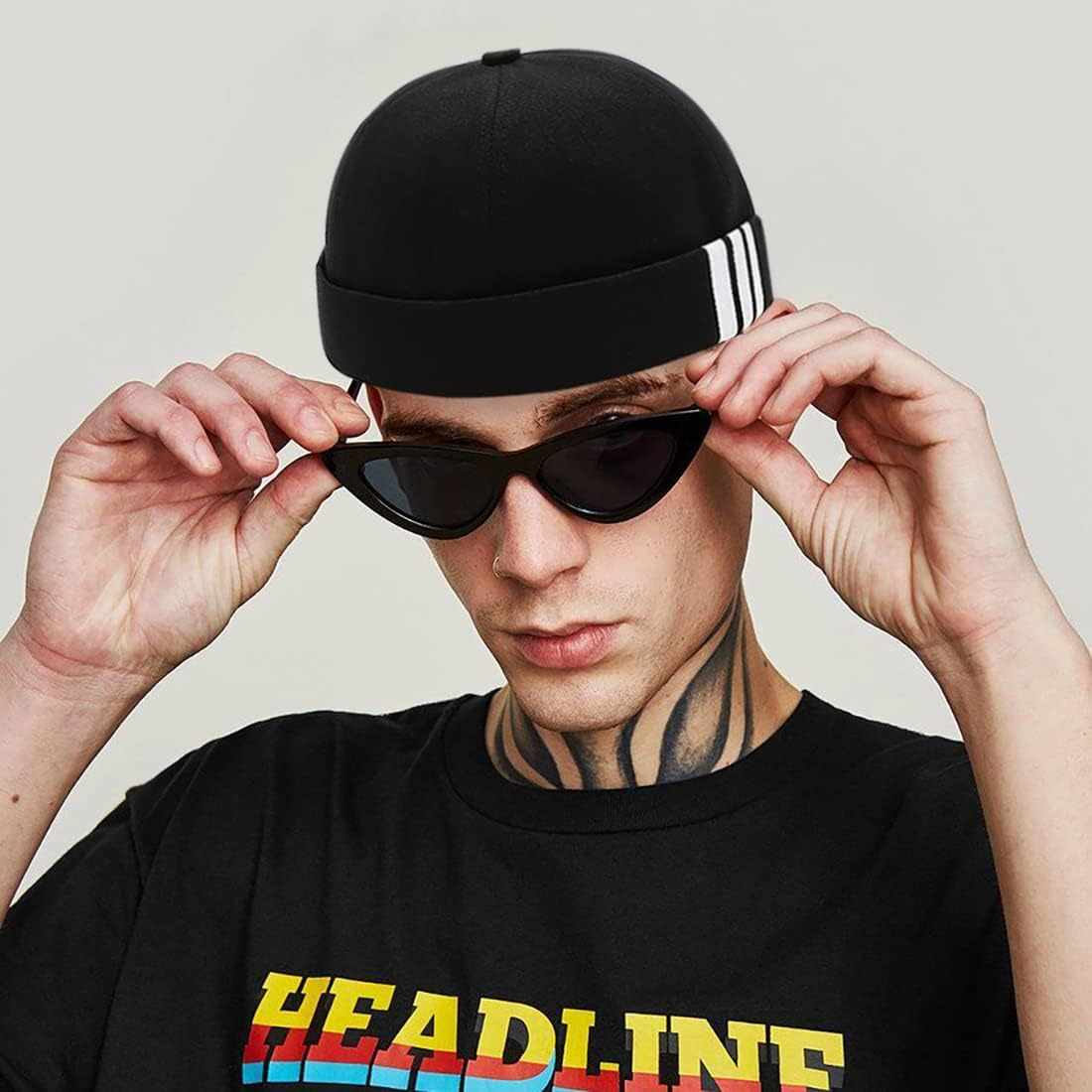 XYIYI Cotton Brimless Docker Cap Adjustable Street Casual Sailor Cap Skullcap Beanie Hat image number 1