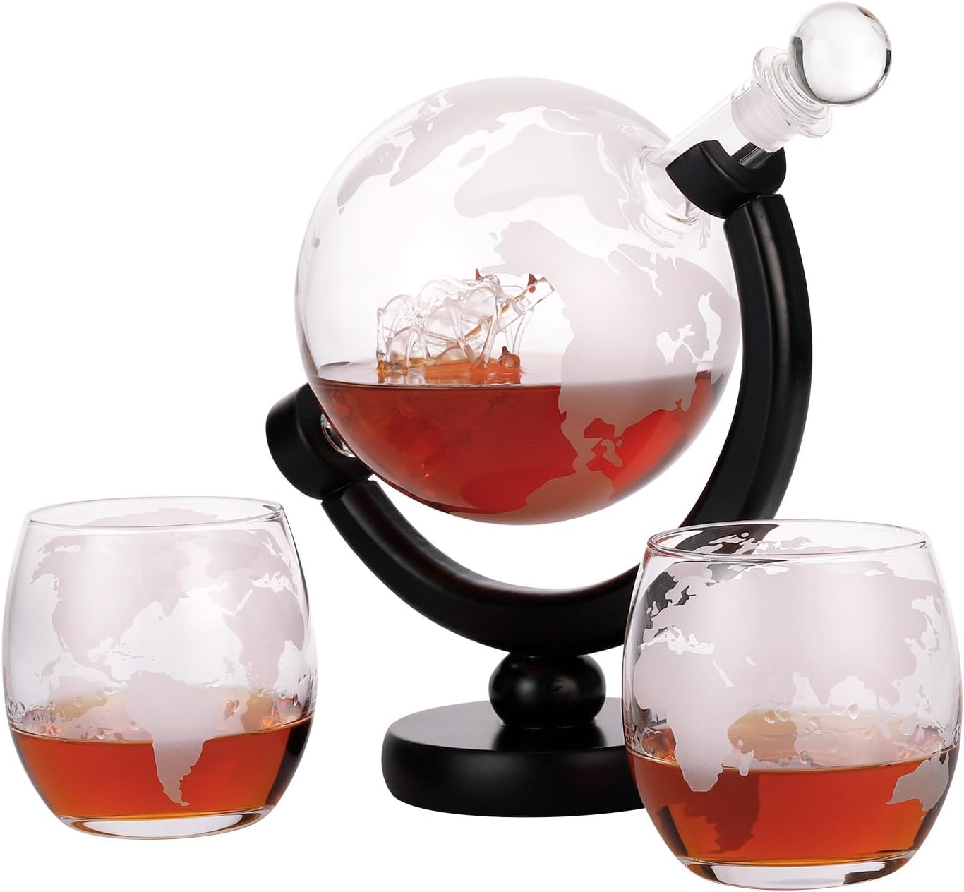 28.7Oz Globe Whiskey Decanter Set with 2 Glasses, Liquor Decanter Set, Unique Christmas Birthday Gift Idea for Men Dad, Cool Christmas Stuff for Him Husband, Dispenser for Bar Drinking Party image number 4