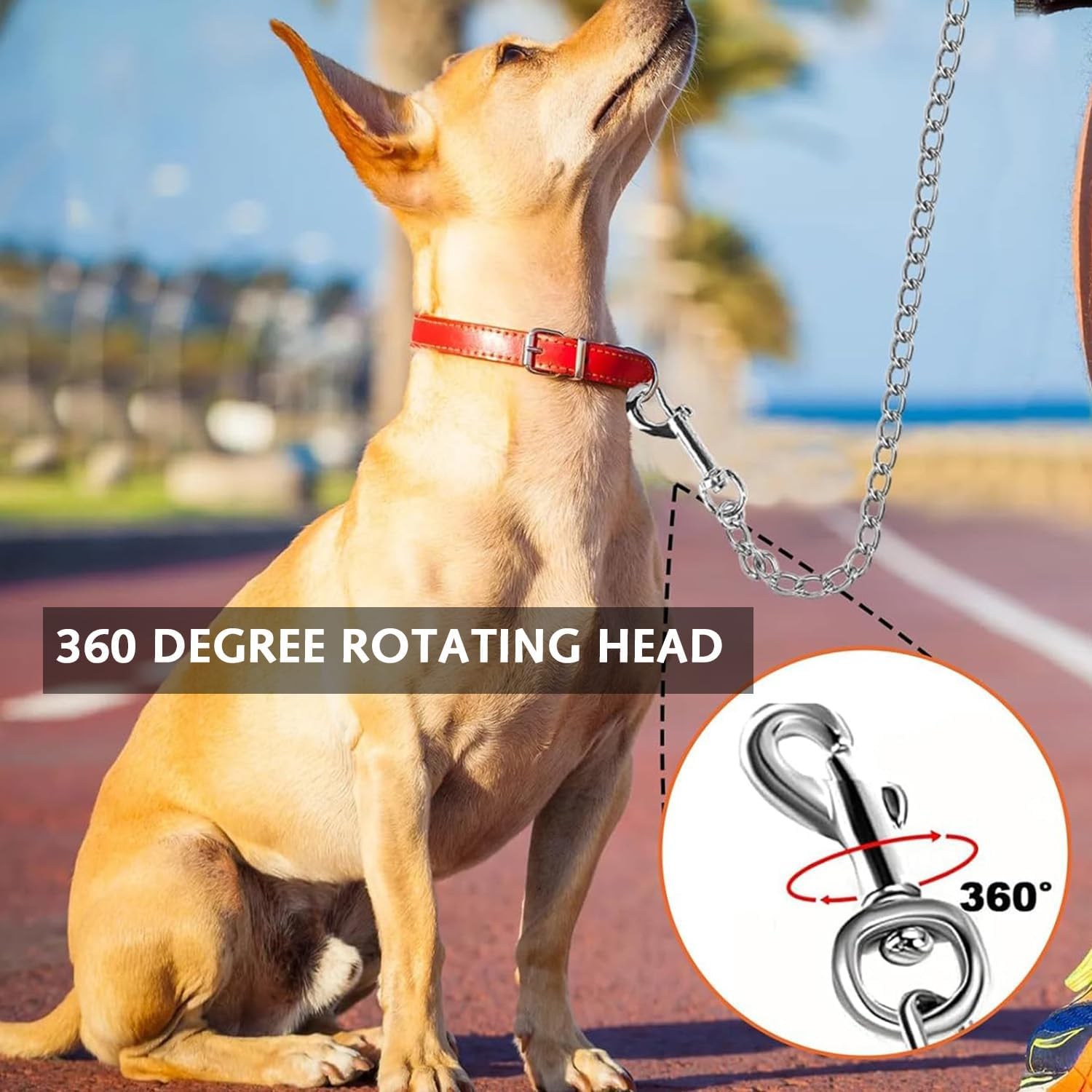 Heavy Duty Metal Dog Leash Training Leash with Padded Nylon Handle Bite Resistant Pet Leash for Large Medium Dogs 120Cm/3Mm - Black image number 1