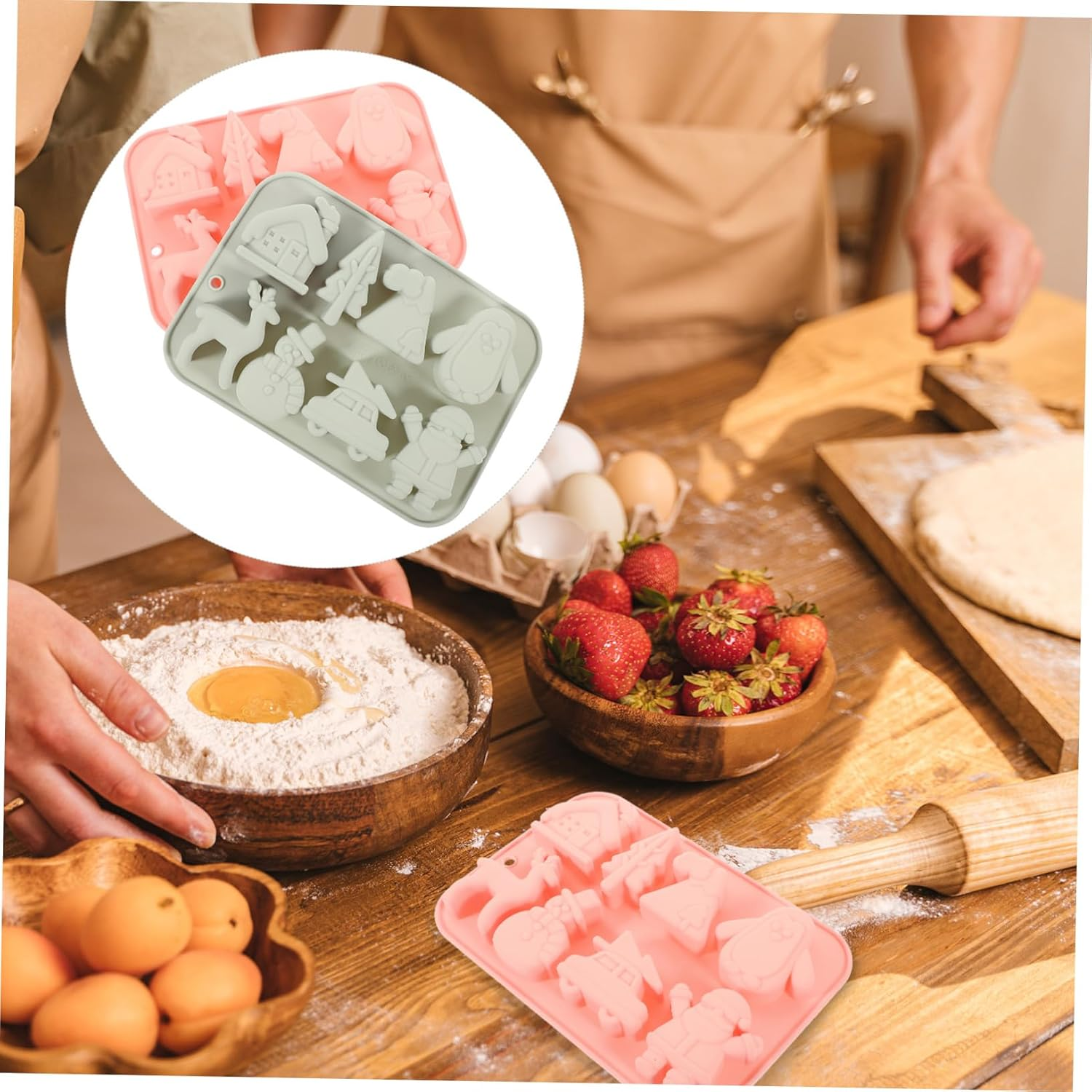 Set of 2 Christmas Silicone Molds Baking Tools for Chocolates Candies Easy to Use Non-Stick for Home Baking image number 4