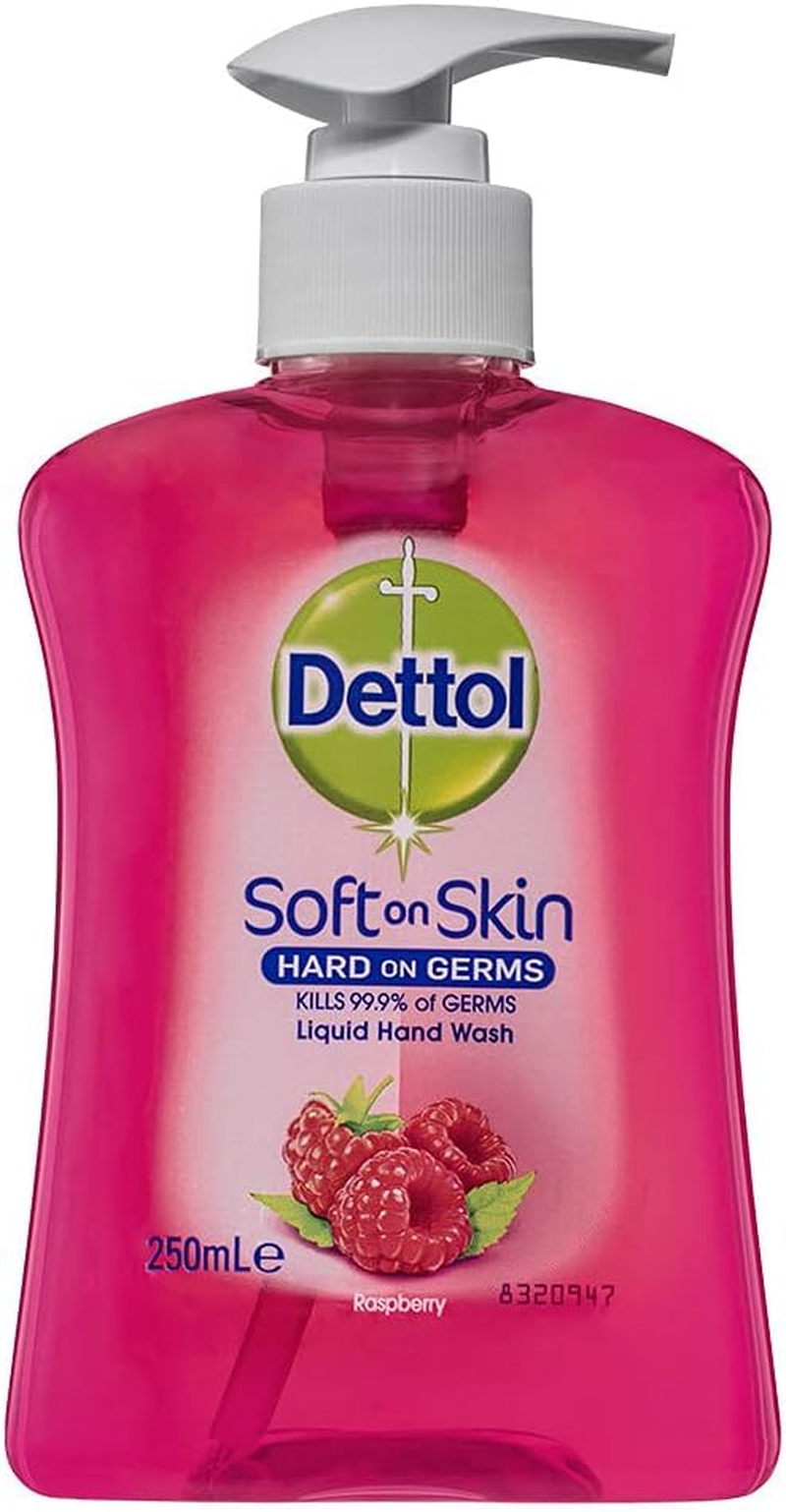 6X Dettol 250Ml Liquid Soft on Skin Hand Wash Soap Raspberry Pump
