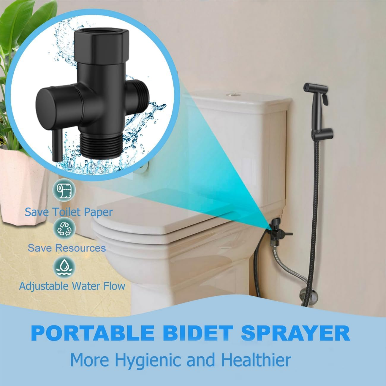 Handheld Bidet Sprayer for Toilet, Spray Attachment with Hose for Feminine Wash, Baby Cloth Diaper Washer, Stainless Steel Cleaner and Shower Sprayer for Pet, Bathroom or Toilet Black image number 4