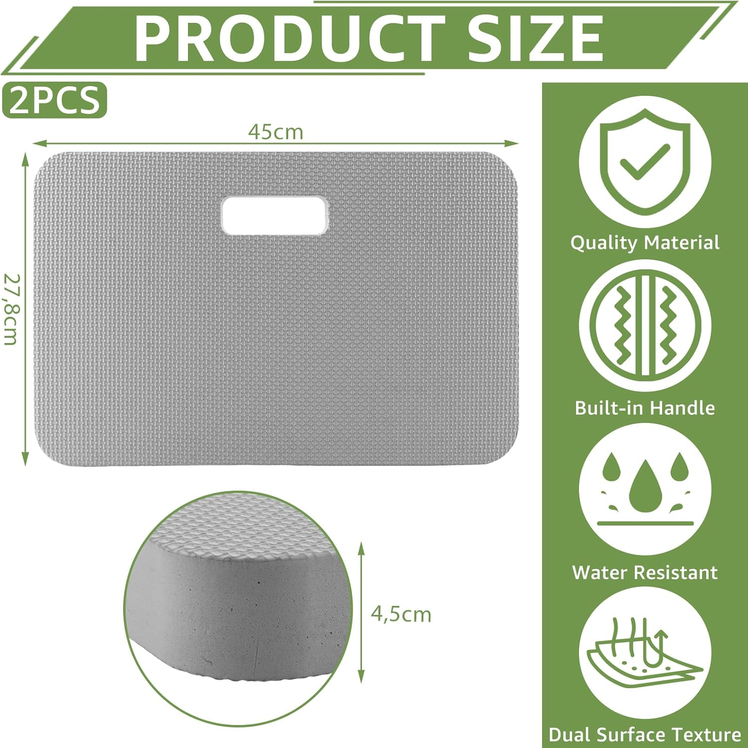 APACALI Pack of 3 Knee Cushions Garden Grey, 43 X 28 X 4 Cm Thick Garden Knee Cushion, Water-Repellent Knee Pad Garden, Knee Cushion, Multi-Purpose Cushion for Work, Yoga, Gardening, Baby Bath image number 3