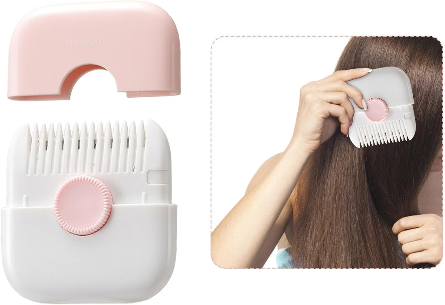 Hair Cutting Comb Mini Hair Fringe Cutter Portable Travel Size Convenient 2 in 1 Hand Tools Cutting Accessories, Pink image number 5