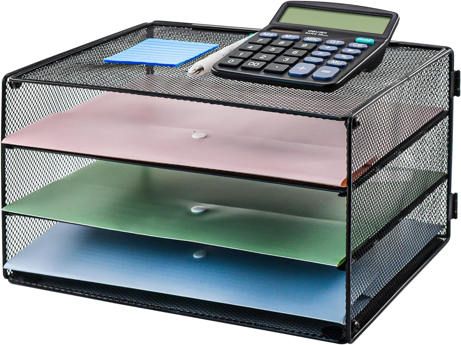 VANRA 3 Tier Letter Tray Paper Organizer Metal Mesh Desktop Document File Organizer with Sliding Tray for Office and Study image number 1