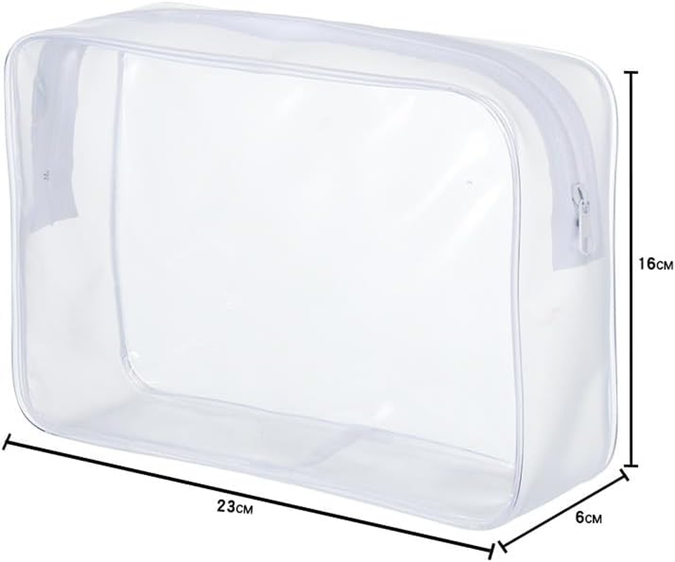 Shuoteng Clear Quart Size Portable Makeup Bags, 3Pcs Clear PVC Zipped Toiletry Pouches, White PVC Quart Size Cosmetic Makeup Bags with Zipper image number 3