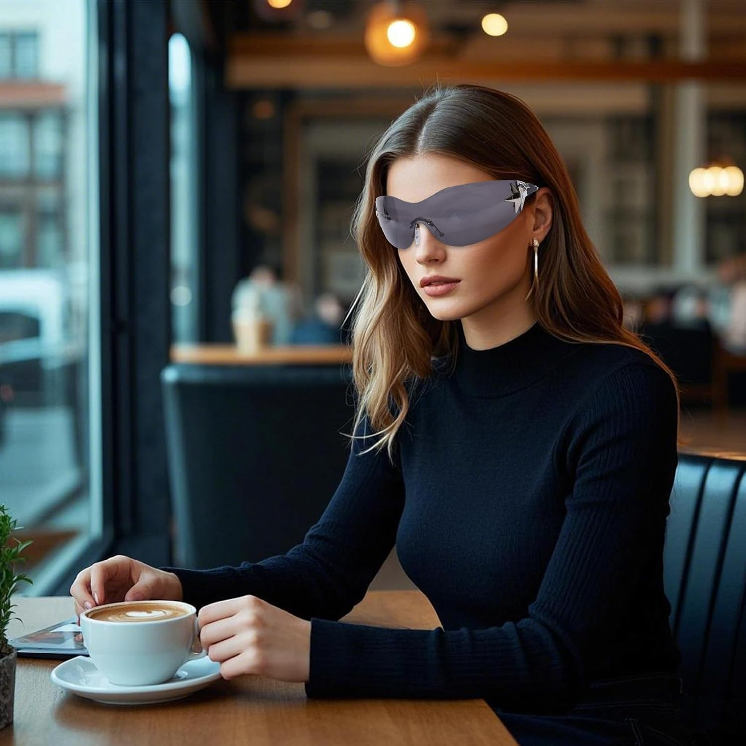 Nfvjfxz 2 Pairs Fashion Y2K Sunglasses Star Sunglasses Oversized Frameless Black and Pink Glasses for Women Men Driving Shopping Riding Street Photography