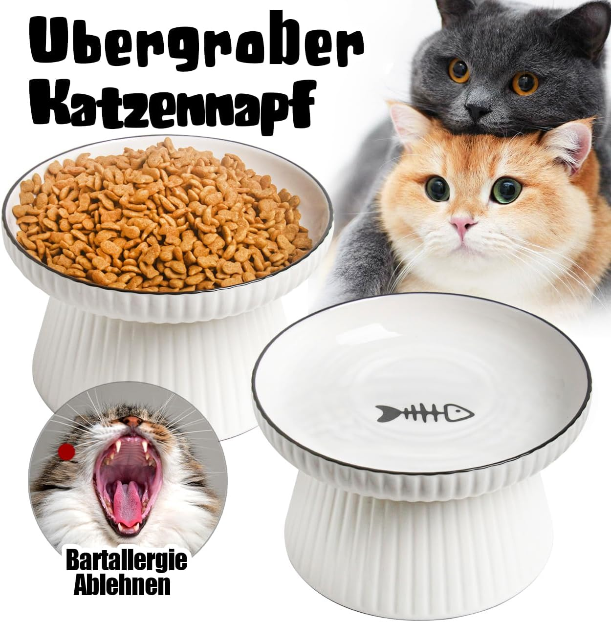 Ceramic Cat Feeding Bowl, Oversized Ceramic Cat Bowl, Raised Cervical Protection Cat Bowl, Cat Whiskers Allergies, Prevents Ceramic Bowl with Large Capacity