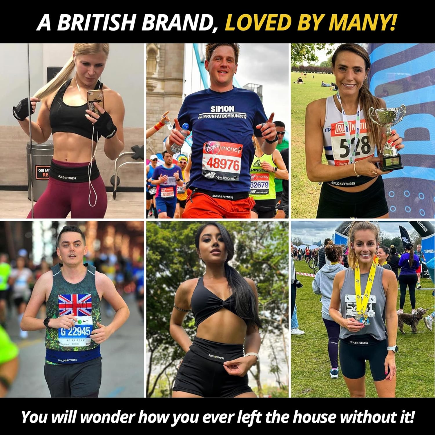 Running Belt, Fitness Belt, Flip Waist Belt with Key Clip, Fits All Phone Sizes. Unisex. for Gym Workouts, Exercise, Cycling, Walking, Jogging, Marathons, Yoga, Sport, Travel & Outdoor Activities image number 2