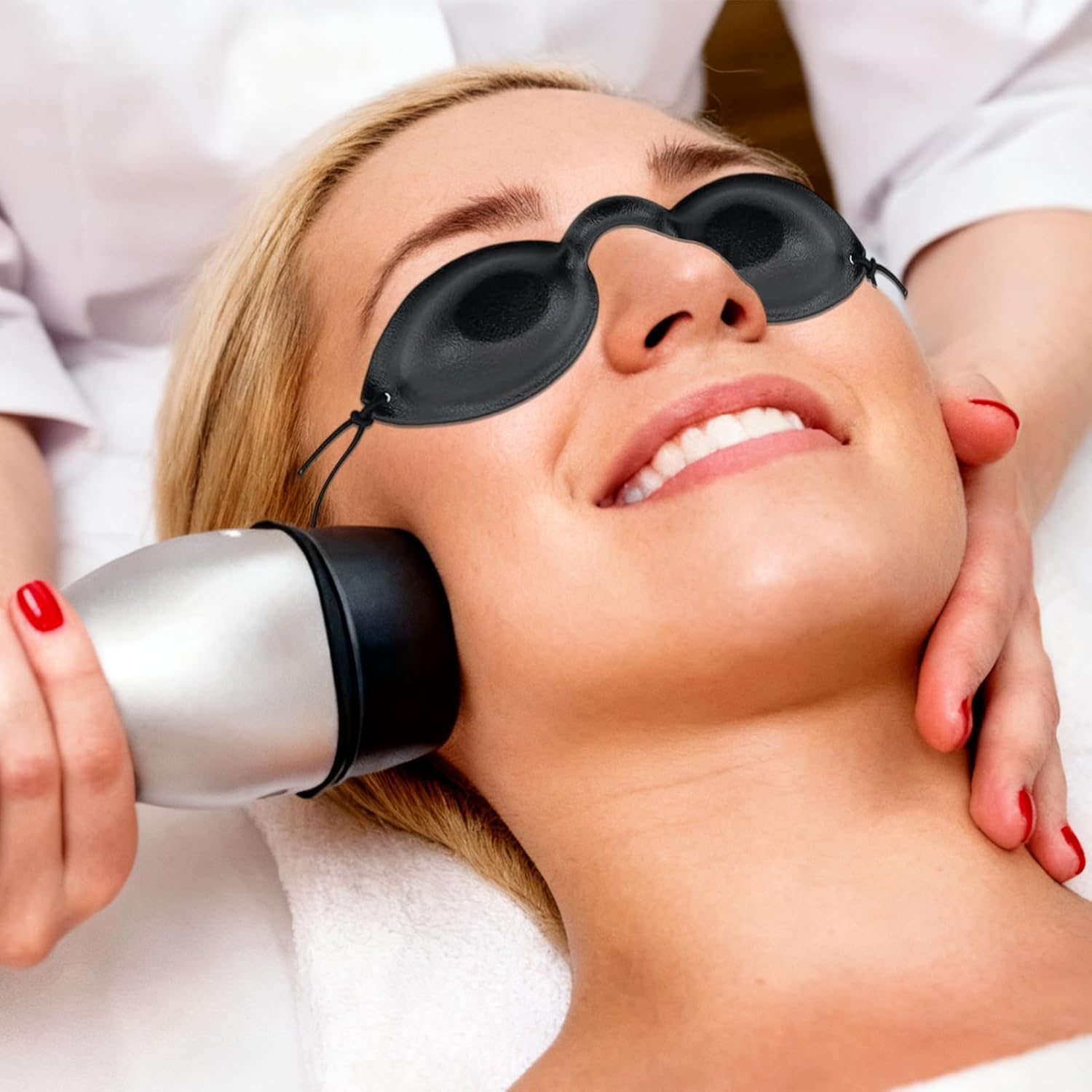 Infrared Light Therapy Safety Goggles - LED Glasses Eye Protection for IPL UV Treatments Sunbathing - Adjustable Strap Soft Silicone 2 Pcs with Transparent Glasses Cases Black image number 1