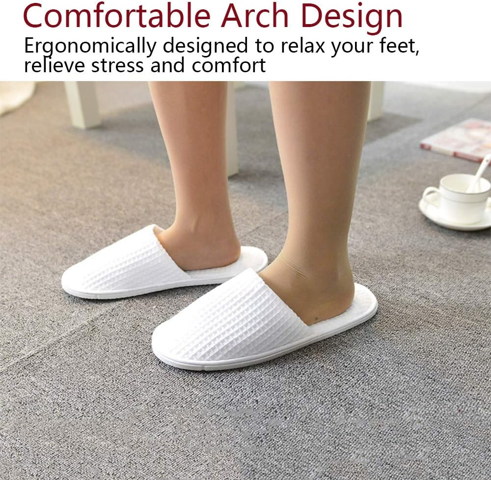 5 Pairs Disposable Slippers Open Toe Non-Slip Hotel Spa Slippers Flat Waffle White House Shoes Sandals for Spa, Party Guest, Hotel and Travel